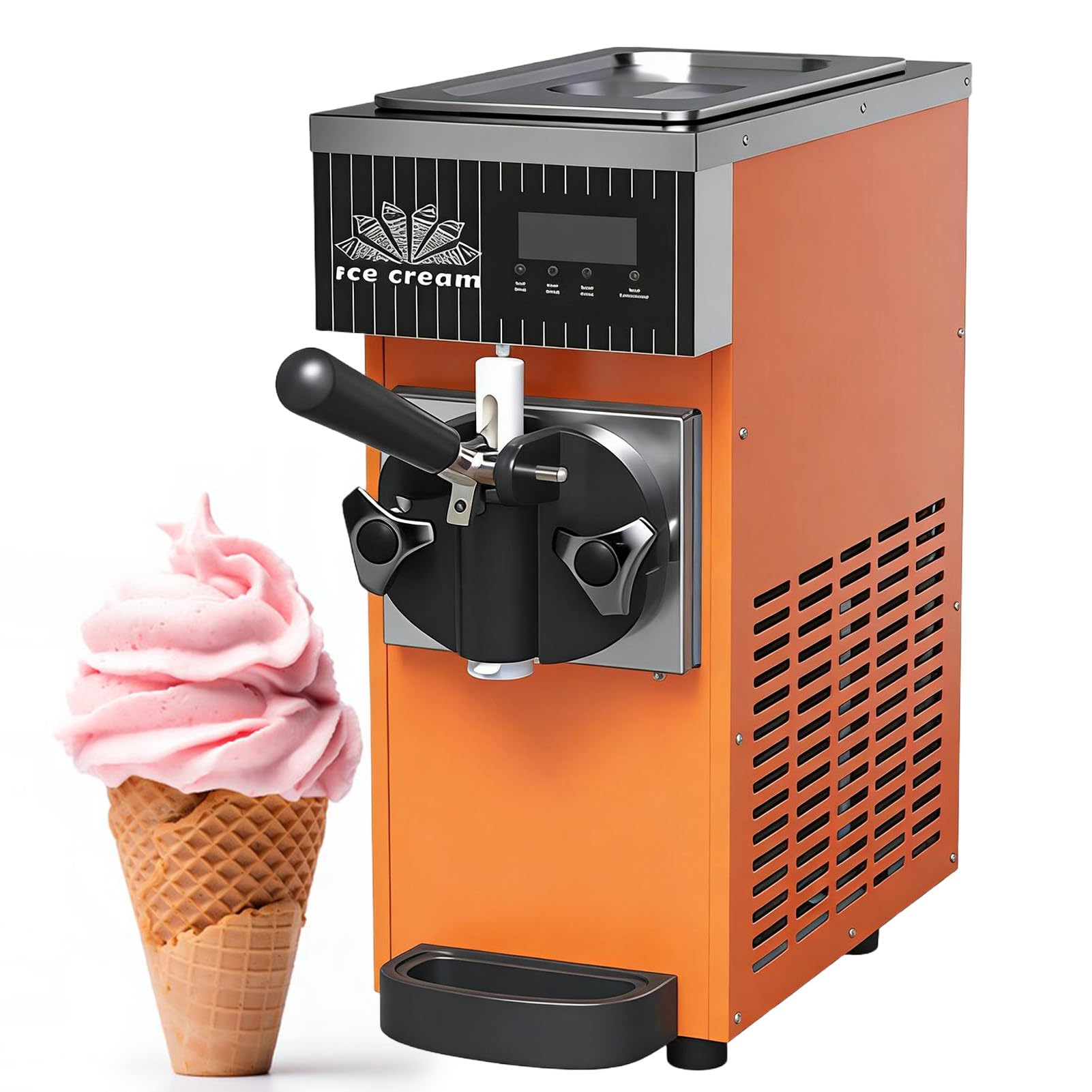 ROGHA Single Flavor Commercial Ice Cream Machine, Commercial Soft Serve Ice Cream Maker, LCD Panel Auto Clean Pre-Cooling, Countertop Dessert Maker for Restaurants and Shops​ Orange