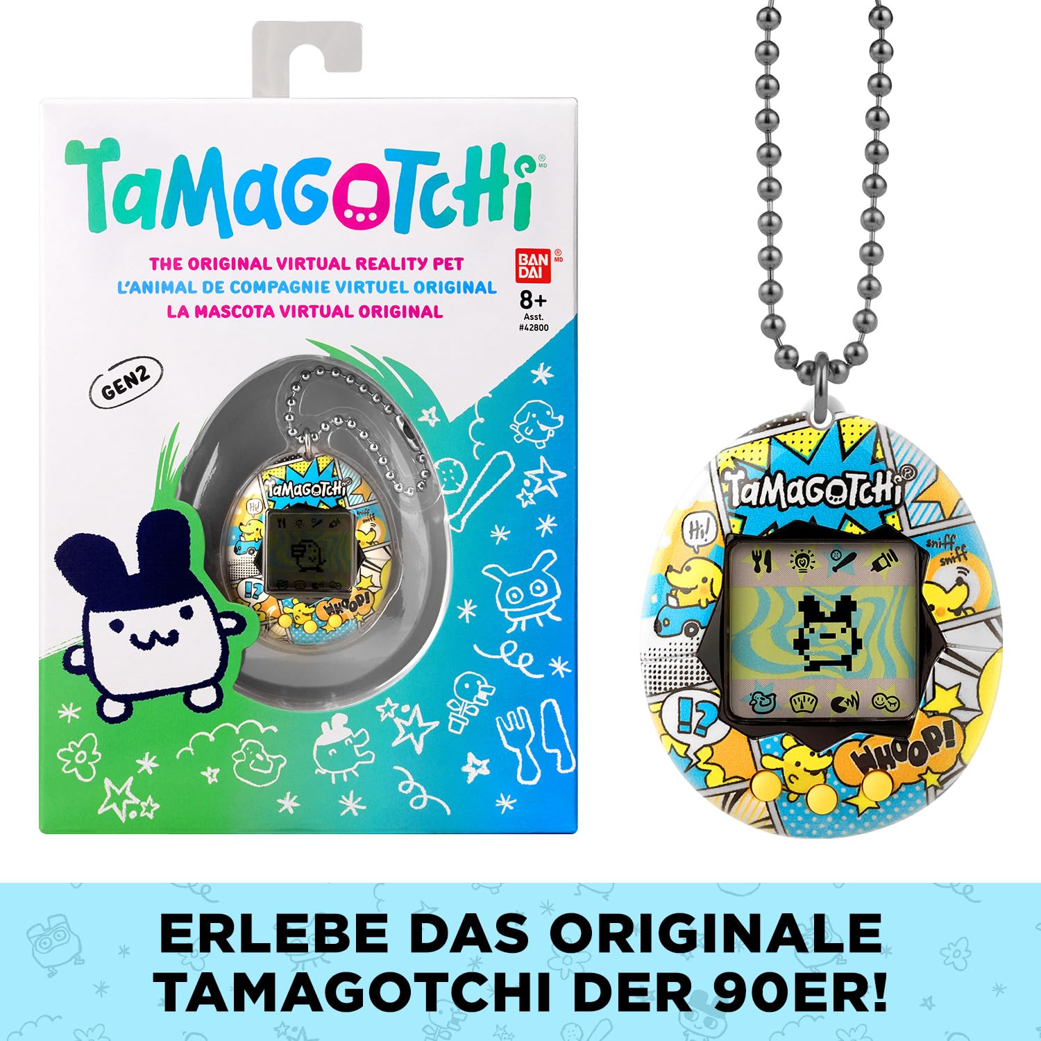 Tamagotchi Original – Bandai – Comic Book – Elektronisches Virtuelles Haustier mit LCD‑Bildschirm auf Deutsch – Interaktives Spielzeug mit Minispielen – Spielzeug für Kinder ab 8 Jahren – 42976
