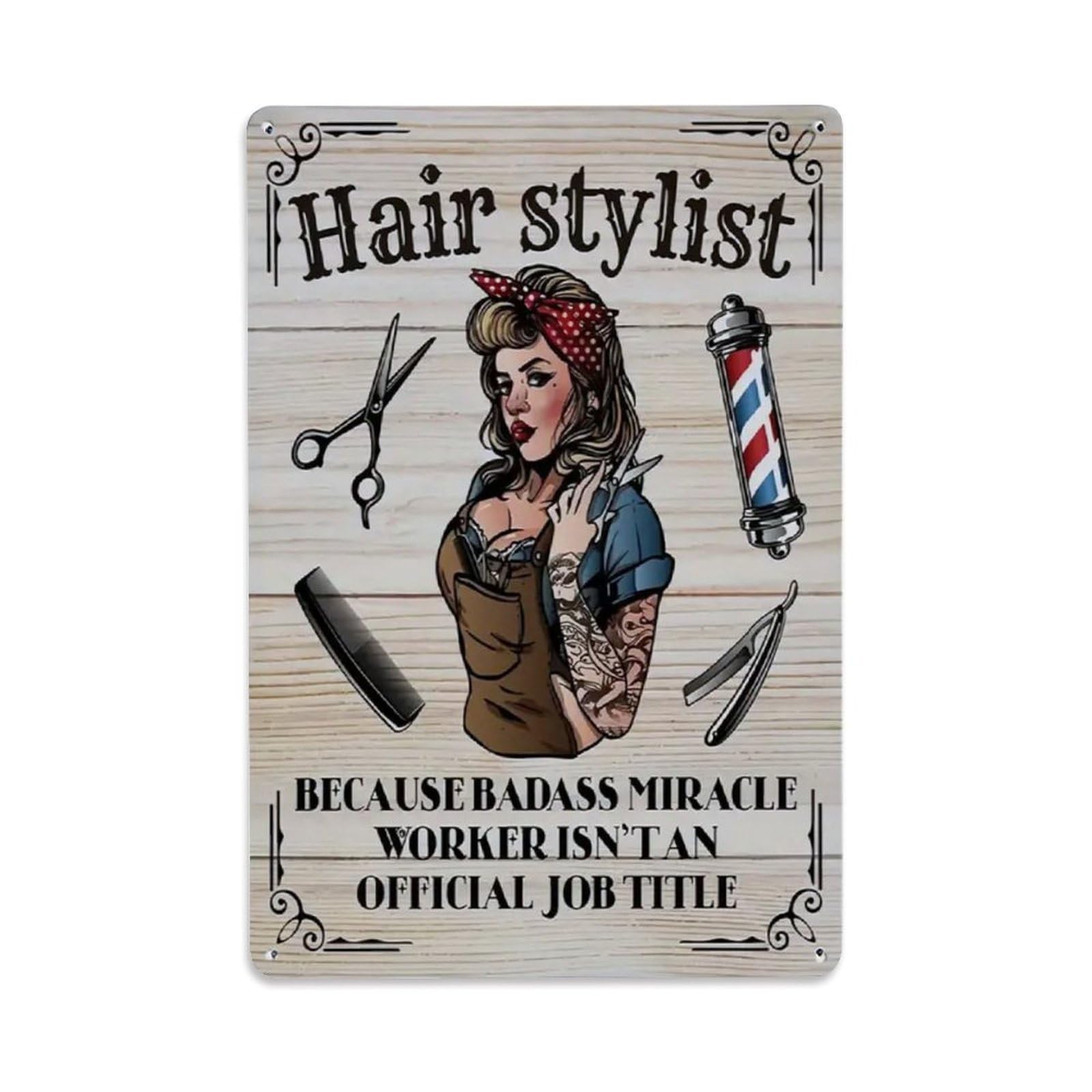 Rkundrne Vintage Hair Stylist Gift, Hair Salon Decor Metal Tin Sign Garden Bedroom Cafe Bar Man Cave Home Wall Decor Metal Poster 8X12 In