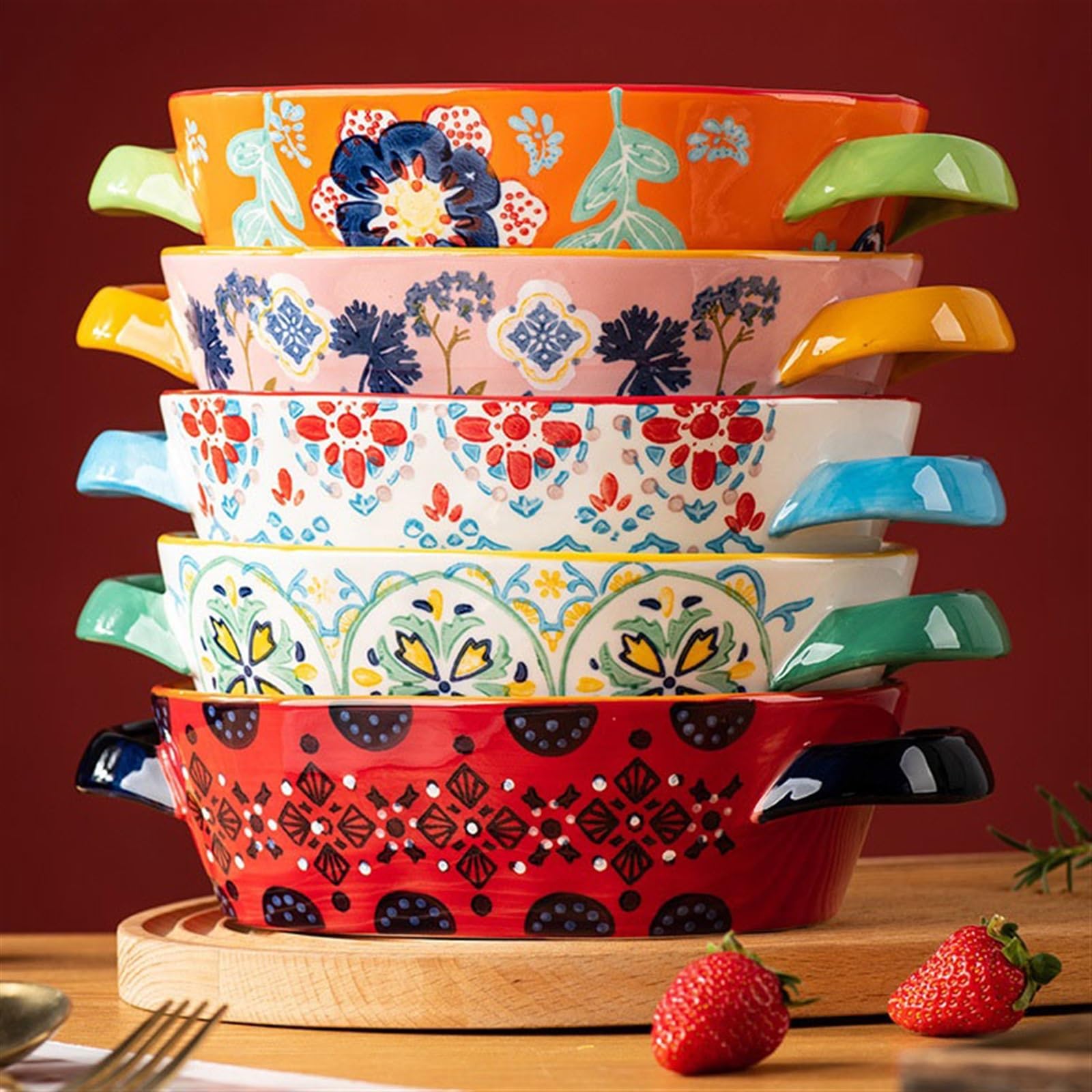 Ceramiczna forma do lasagne, kreatywna, kolorowa naczynia, odporna na wysokie temperatury, blacha do pieczenia, talerz obiadowy, podwójne ucho, talerz do zupy, talerz na owoce, do użytku