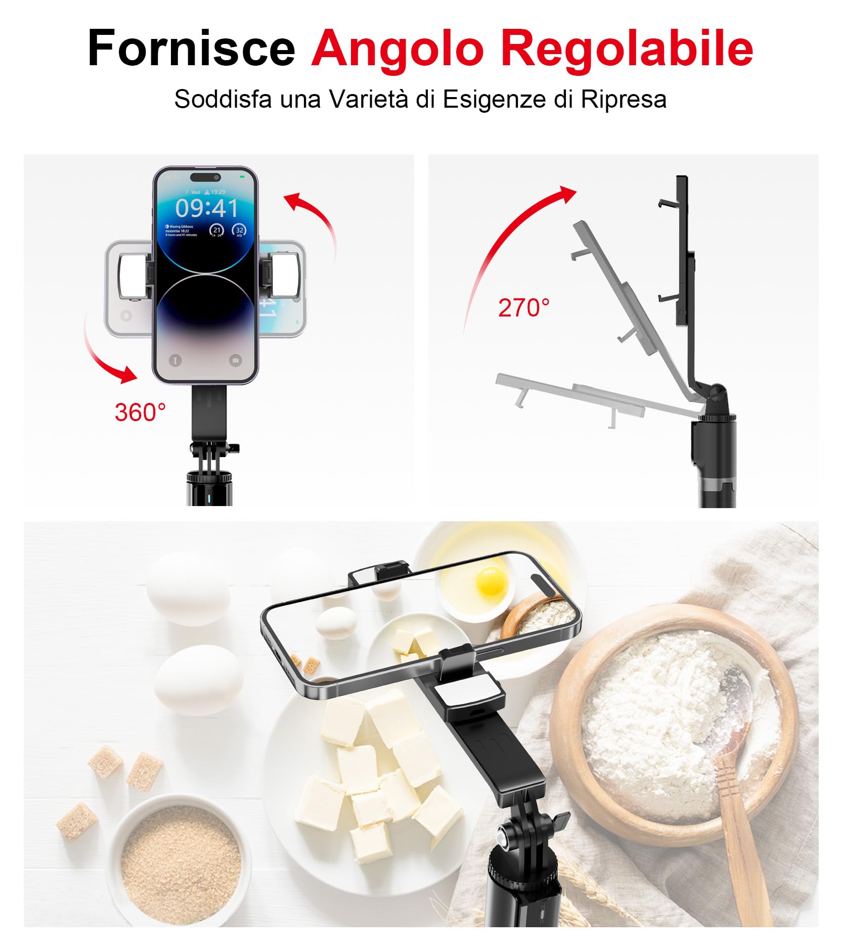 ASHINER Bastone Selfie Treppiede per Smartphone - 180cm Selfie Stick con Telecomando e Luci LED per Viaggi, Vlogging, Streaming Video e Foto, Supporto per Cellulare Compatibile con iPhone e Android