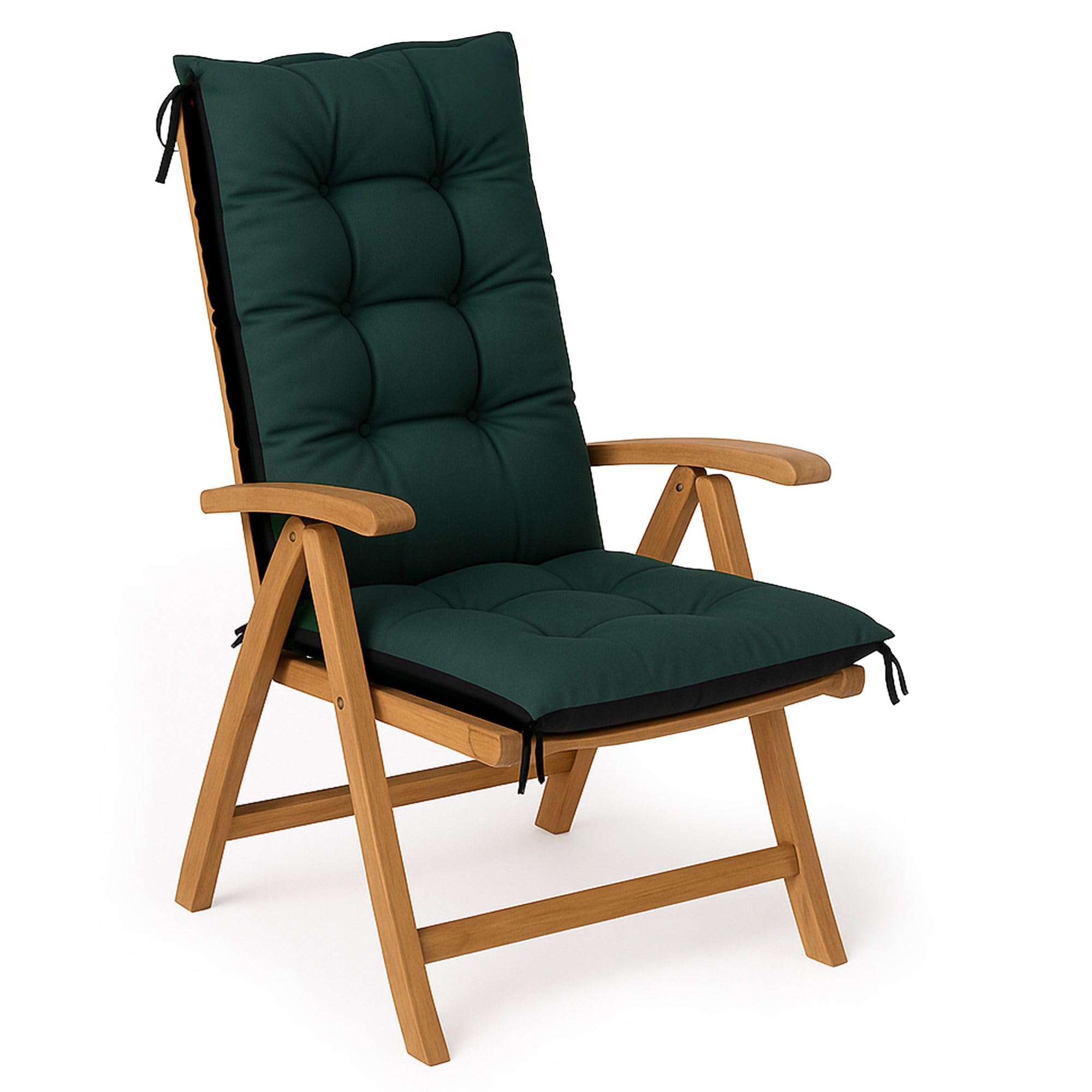 Amazinggirl Coussin Fauteuil Jardin Dossier Haut 50x120 cm - Coussins pour Chaises de Jardin & Fauteuil Extérieur Vert Coussin Chaise Exterieur Épais 10 cm avec Attaches