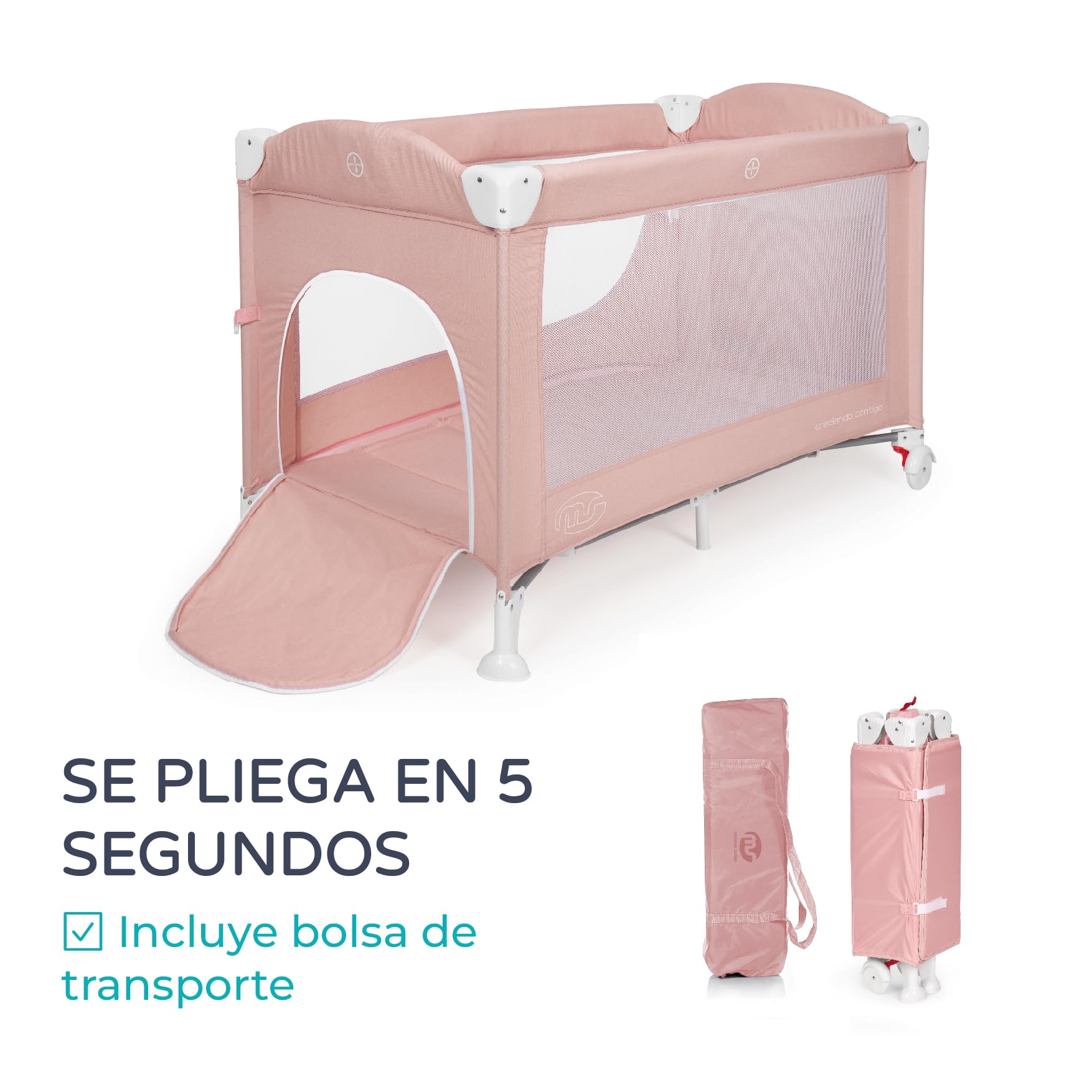 ms Baby World Ennis łóżeczko podróżne, kojec i łóżeczko dziecięce 3 w 1, składane na 2 wysokościach, dobra cyrkulacja powietrza, wejście boczne i kółka z hamulcem, torba podróżna w zestawie
