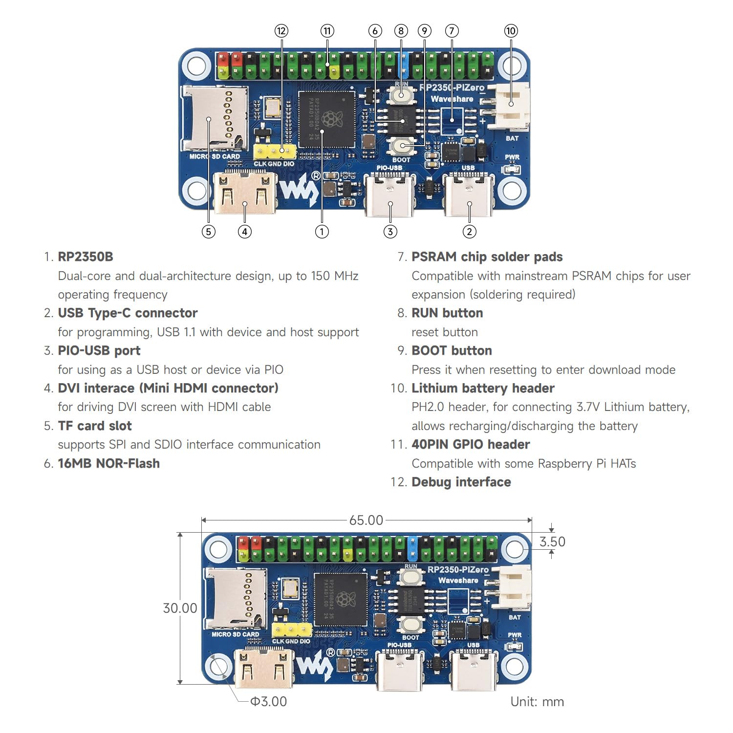 RP2350B-Plus-W Raspberry Pi Development Board With Wi-Fi, Bluetooth & 16MB Flash - View #9