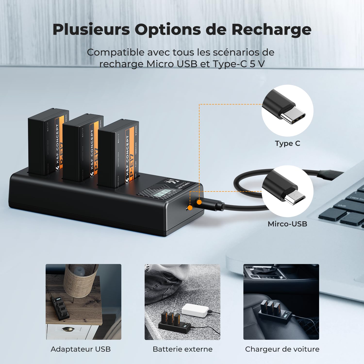 K&F CONCEPT LP-E17 Batterie et Amélioré LCD Chargeur à Trois Slot Compatible avec Canon EOS R100 R50 RP R10 R8, Powershot V1, Rebel T8i T7i T6i T6s SL2 SL3 EOS M3 M5 M6 200D 77D 750D 760D 800D 8000D