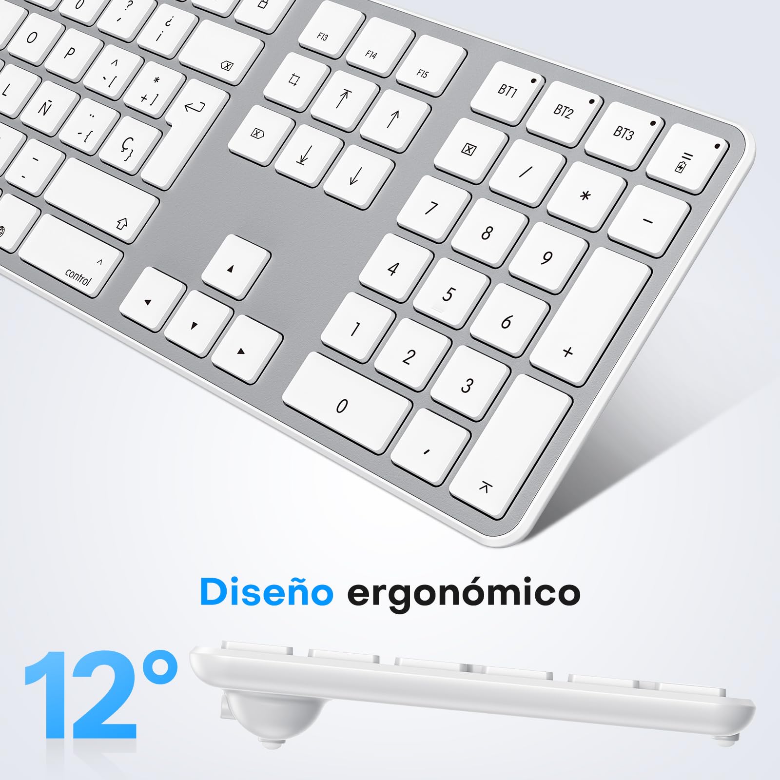 OMOTON Bluetooth Teclado y ratón para Mac, inalámbrico Teclado y ratón USB Recargables para Mac OS, Plateado