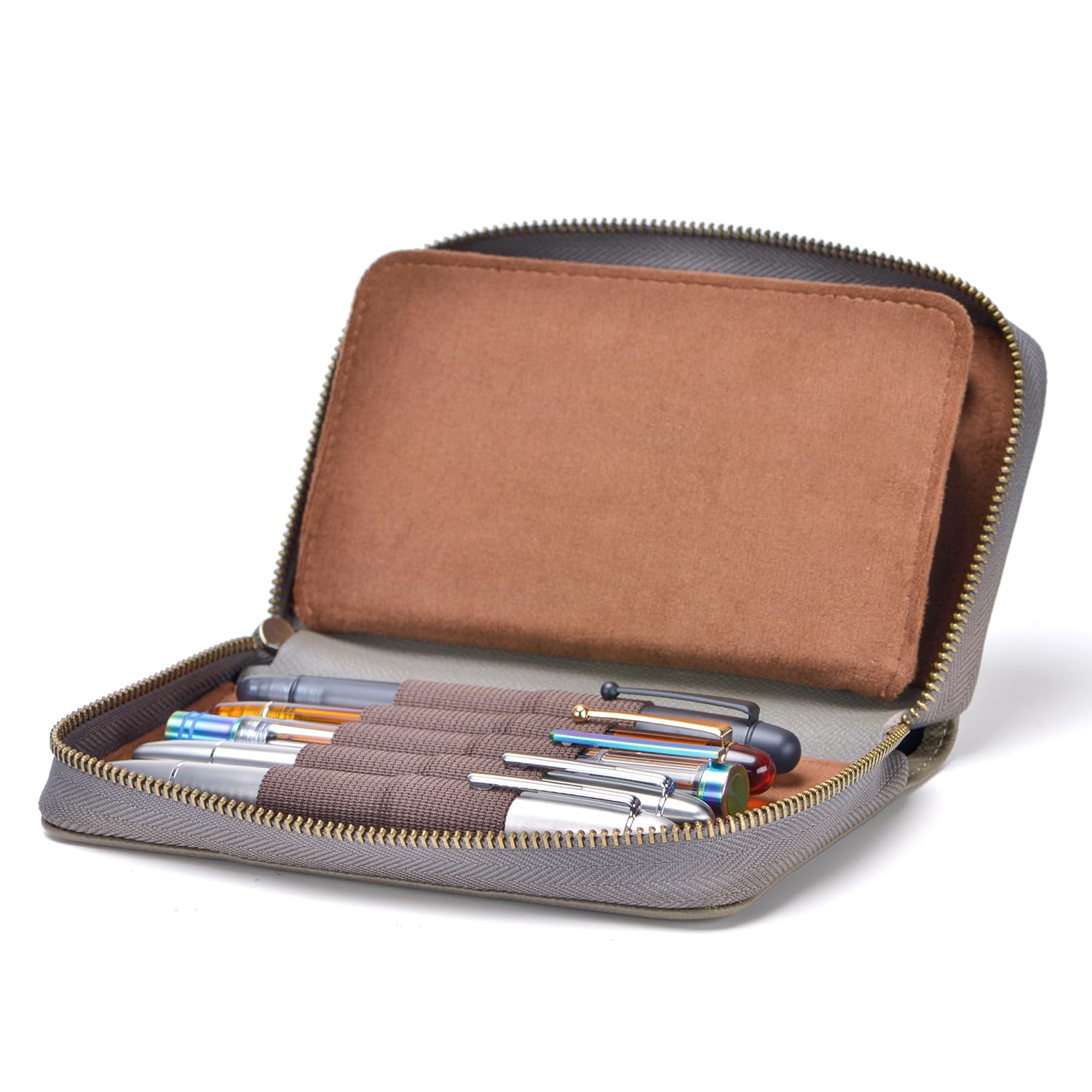 Asvine Füllfederhalter Leder Kugelschreiber Etui 10 geteilte Schlitze Stifthalter Handgefertigter Display Organizer Reißverschlusstasche