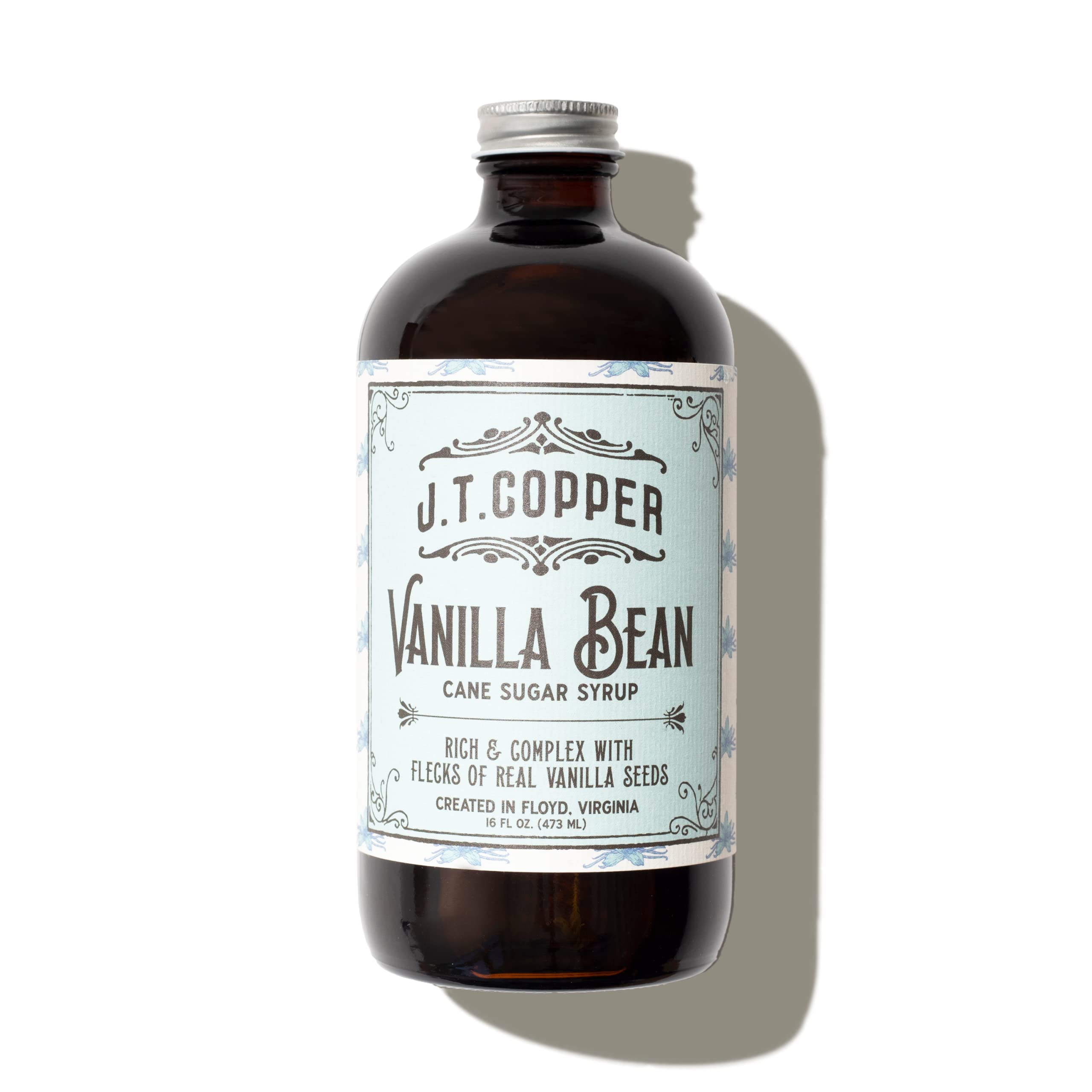 J.T. Copper Vanilla Bean Syrup – 16 fl oz Bottle – Organic Cane Sugar & Real Vanilla Bean Seeds – Vegan, Gluten-Free – Handcrafted in Floyd, VA