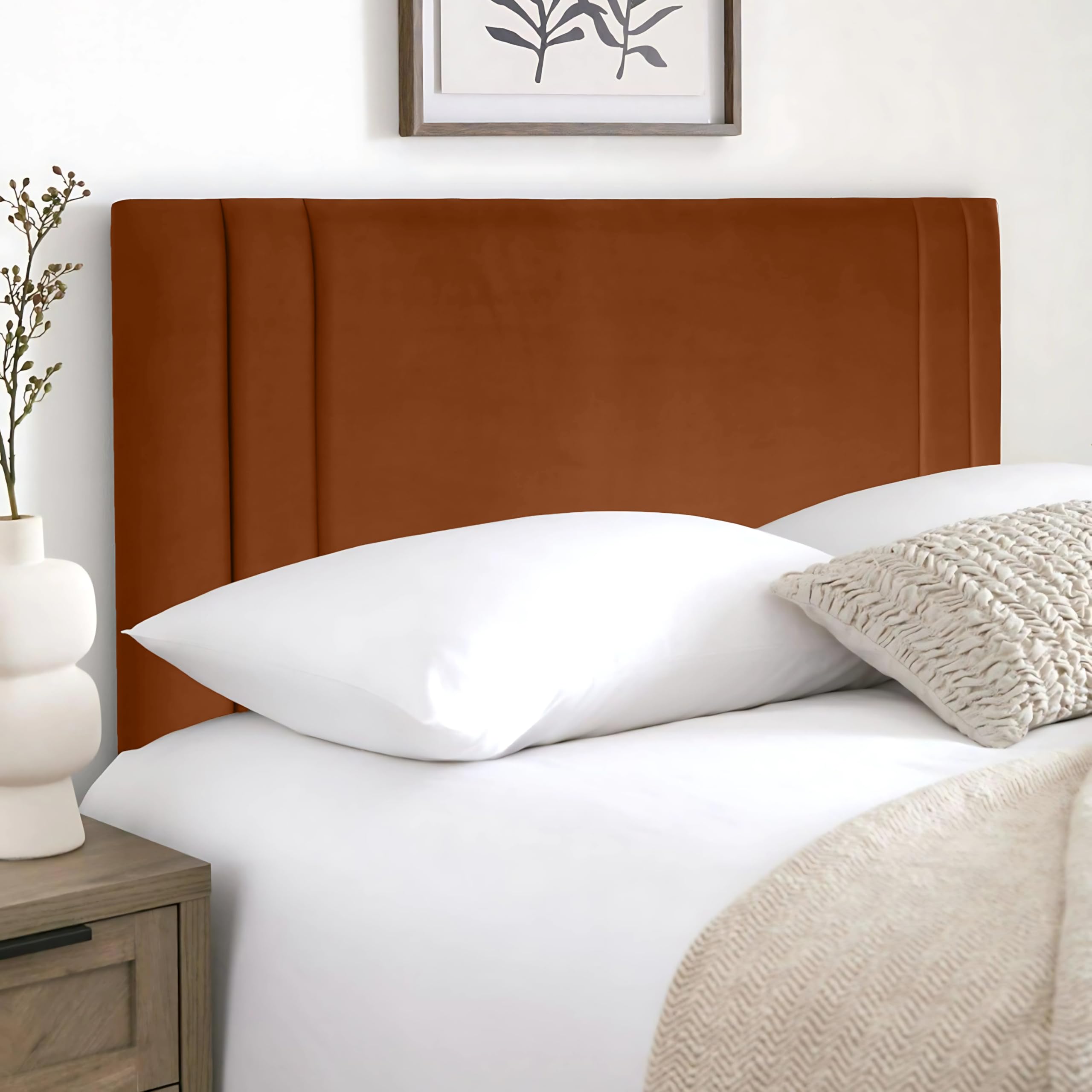 HB-1 Headboards for Beds – Indigo 24'' Divan Bed Headboard – Headboards for Divan Beds, Bedroom & Hotel Furniture, Elegant Soft Plush Fabric Head Board (Burnt Plush, 3FT Single)