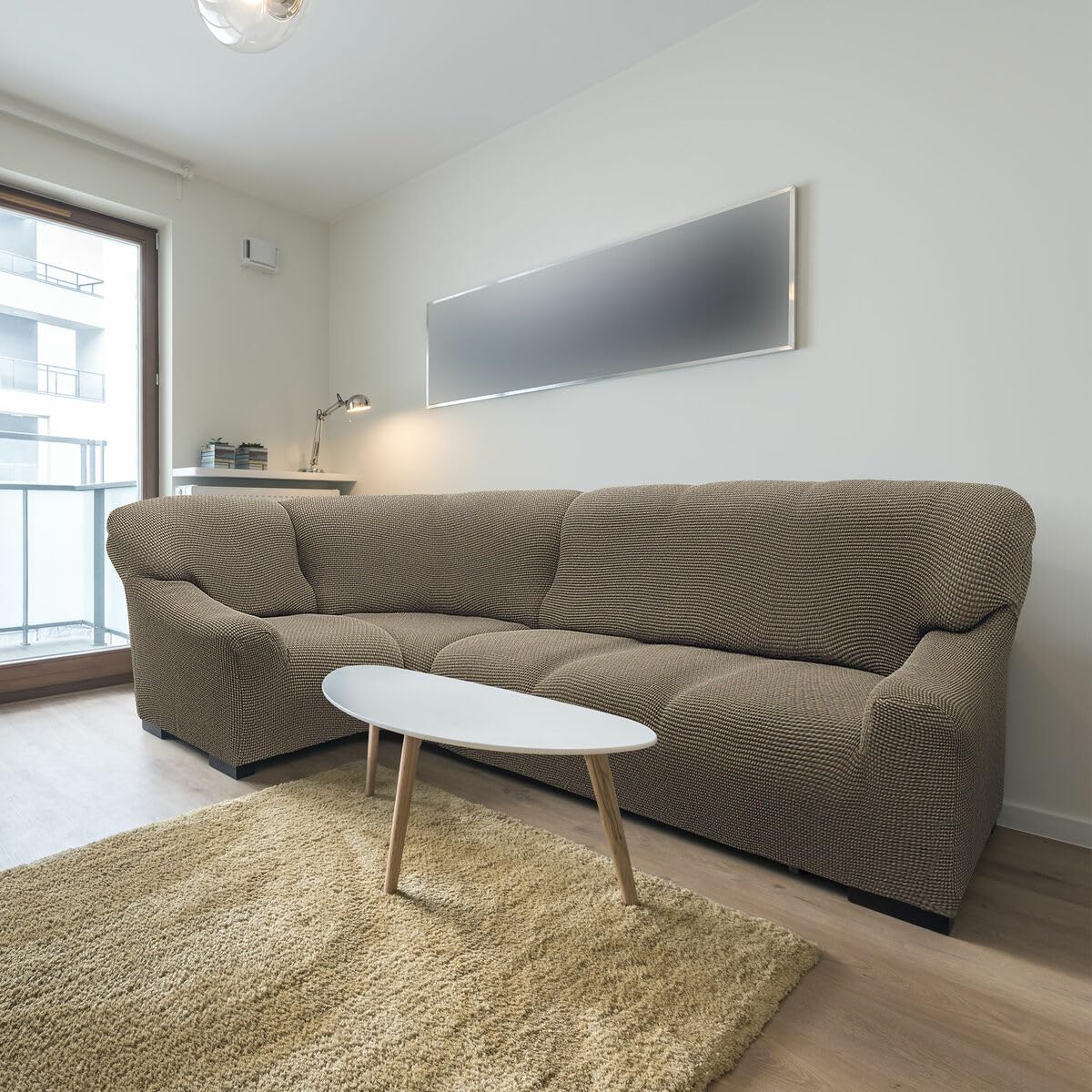SOFASKINS super elastischer ecksofa überzug, waschbar, hochwertig, atmungsaktiv, bequem und langlebig, Sofa überzug, Einfach anzubringen, Maße (340-540 cm), Farbe Leinen