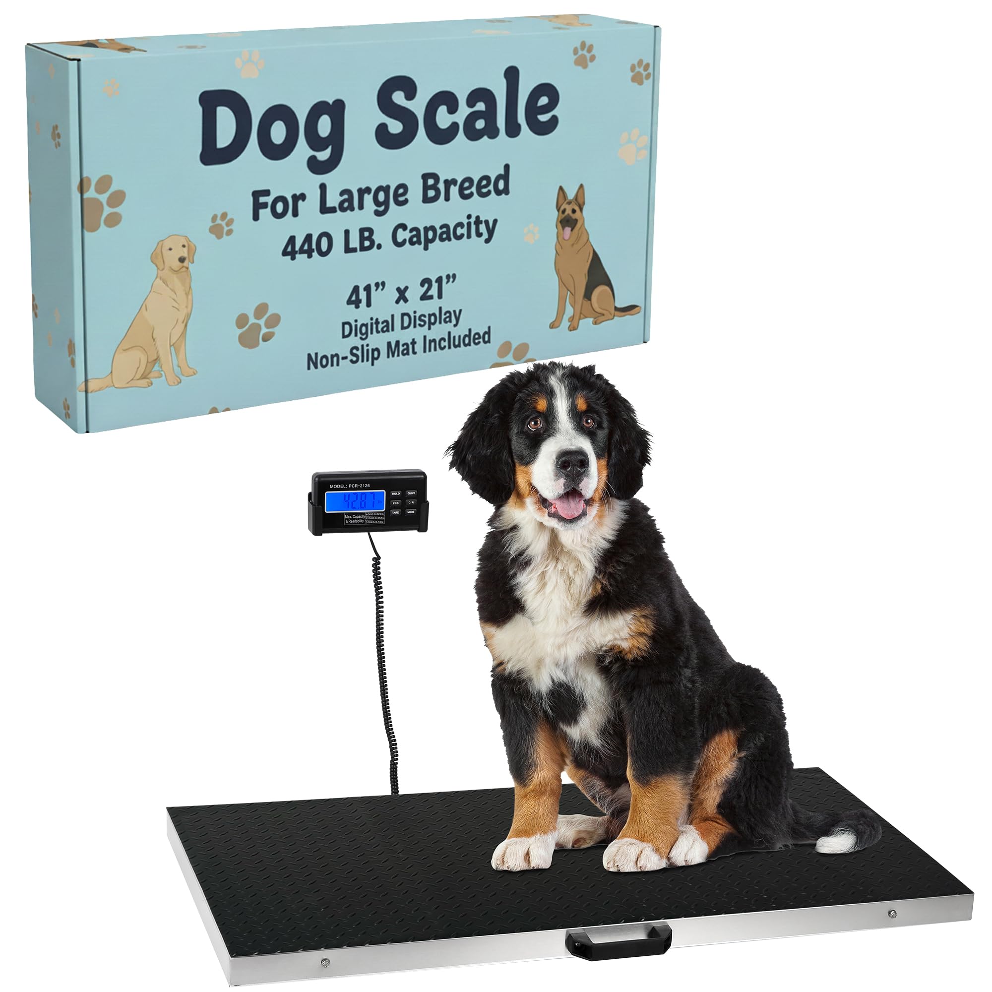 Houseables Dog Scale, Pet Scale, For Large Breed, 440 LB, For Livestock, Dog Weight, Animal, Veterinary, Sheep, Goat, Pig, Shipping, Packages, Weighing, Puppy, Vet, Heavy Duty, Digital, 41x21 Platform