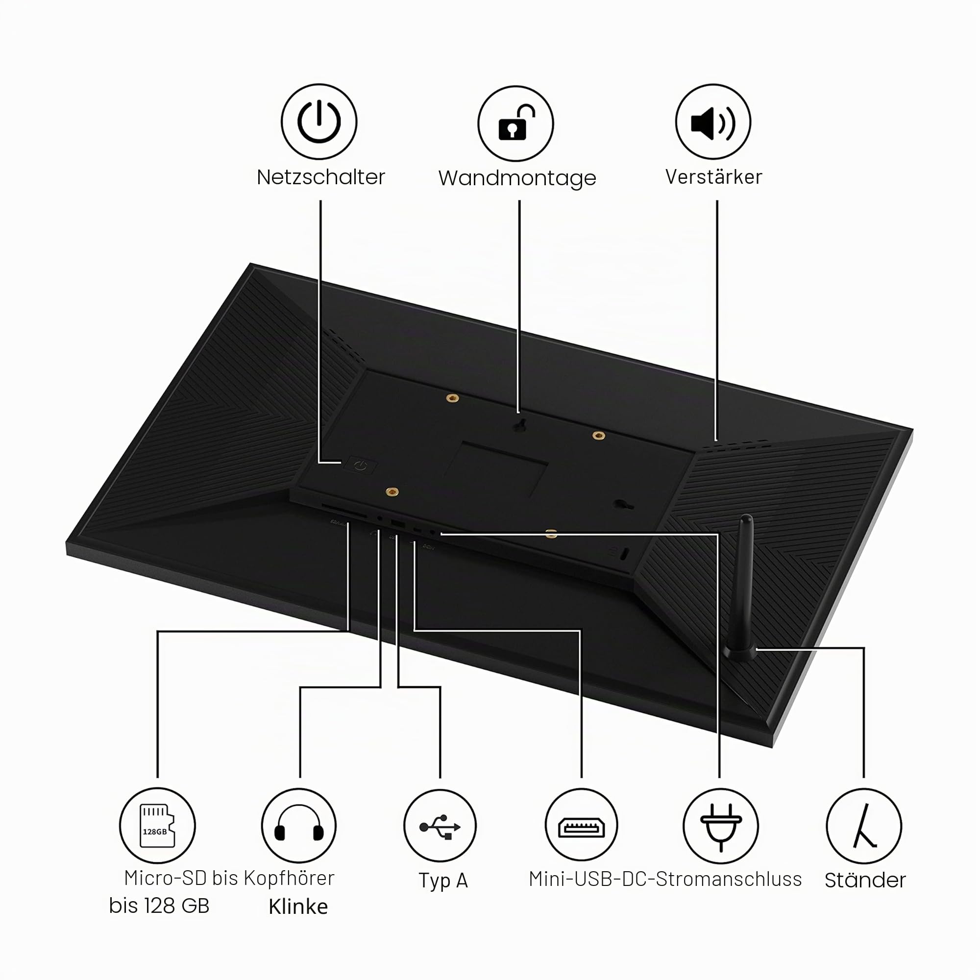 BYYBUO 15,6 Zoll WLAN Digitaler Bilderrahmen, 1366 x 768 IPS Touchscreen Digitaler Bilderrahmen, 32G-Walnuss, Teilen Sie Fotos oder Videos über die Frameo APP