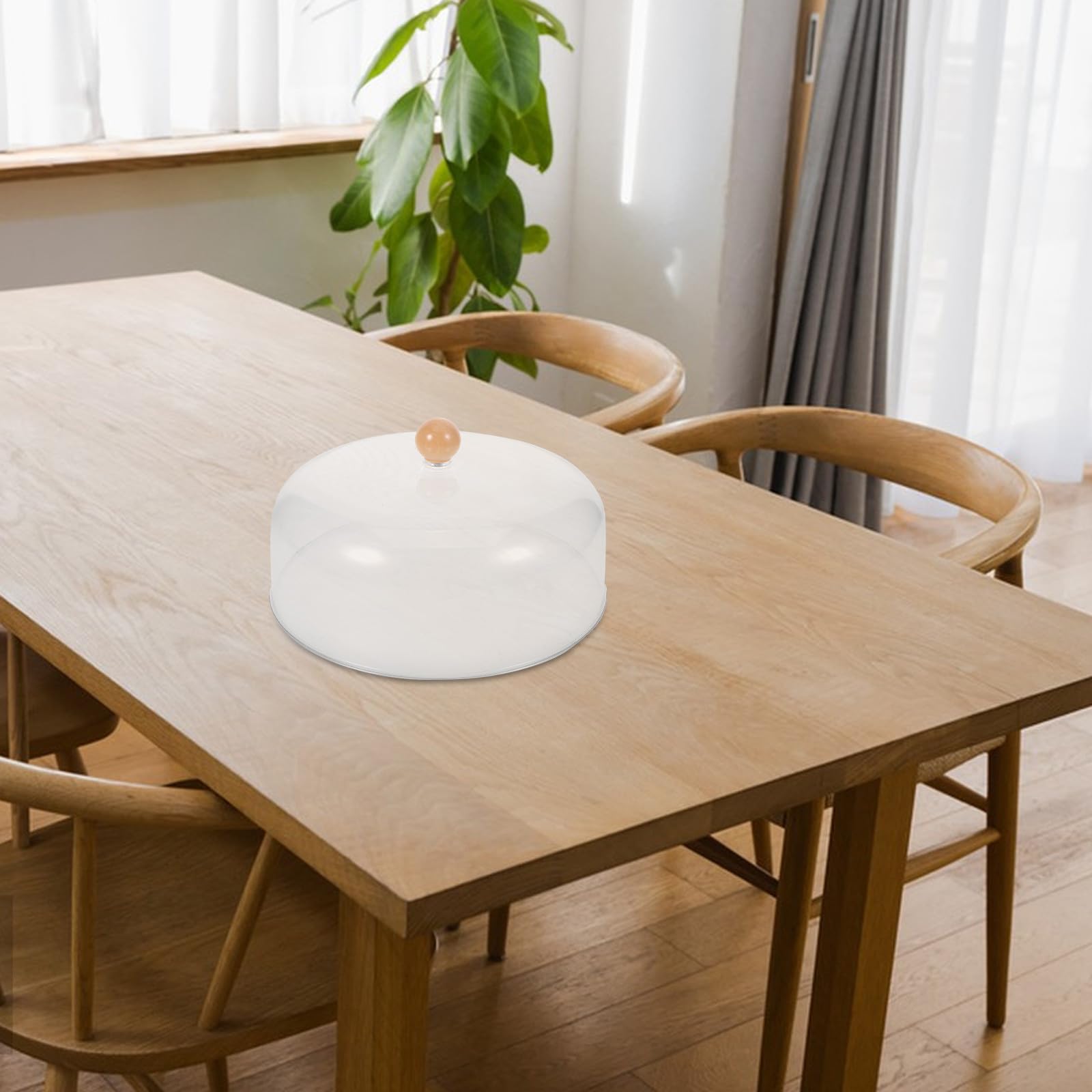 Housoutil Coperchio Rotondo per Alimenti e Torta 23 Cm in Acrilico Trasparente Manico in Legno, Copertura a Cupola per Formaggi e Pasticceria, Protezione Igienica per Cucina e Buffet