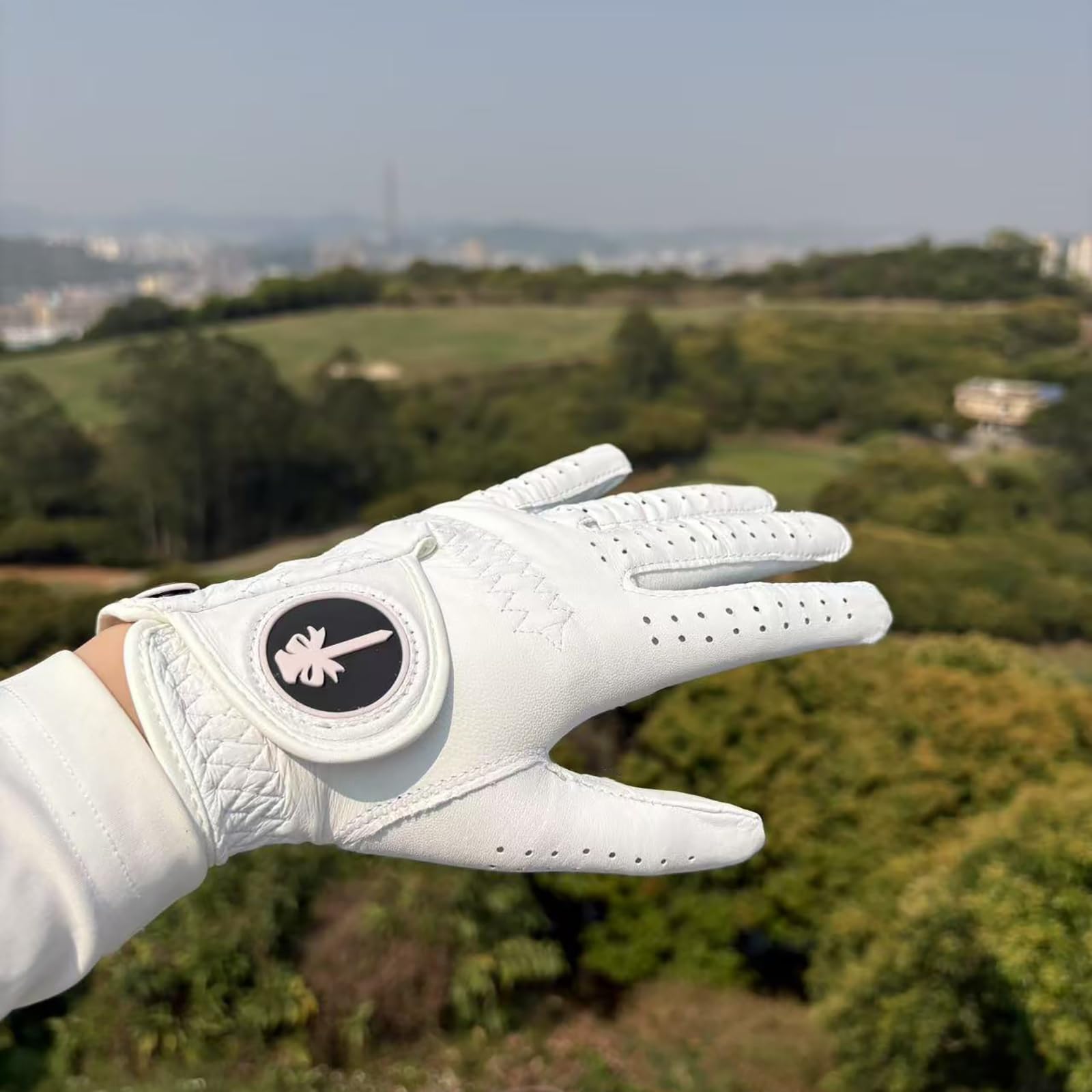 Pinktee Golfhandschuh für Damen, linke Hand, hochwertiges Cabretta-Leder mit rosa Marker, Allwetter-Golfhandschuhe für Damen, Größe S, M, L