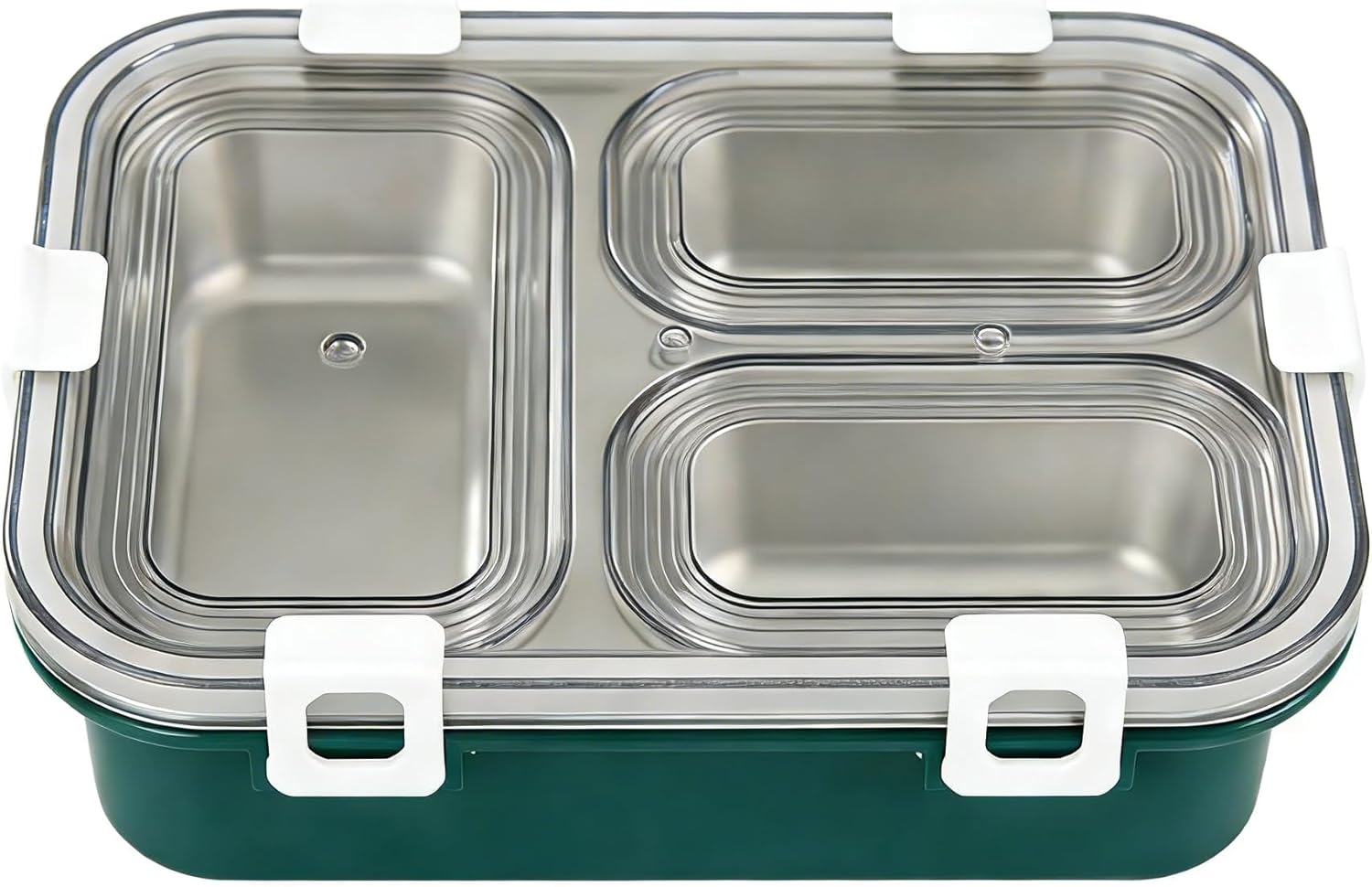 Stainless Steel Bento Box for Adults, 3-Compartment Meal Prep Lunch Container with Bottom Tray & Cutlery, Portable for Work, Gym & Travel – Dark green
