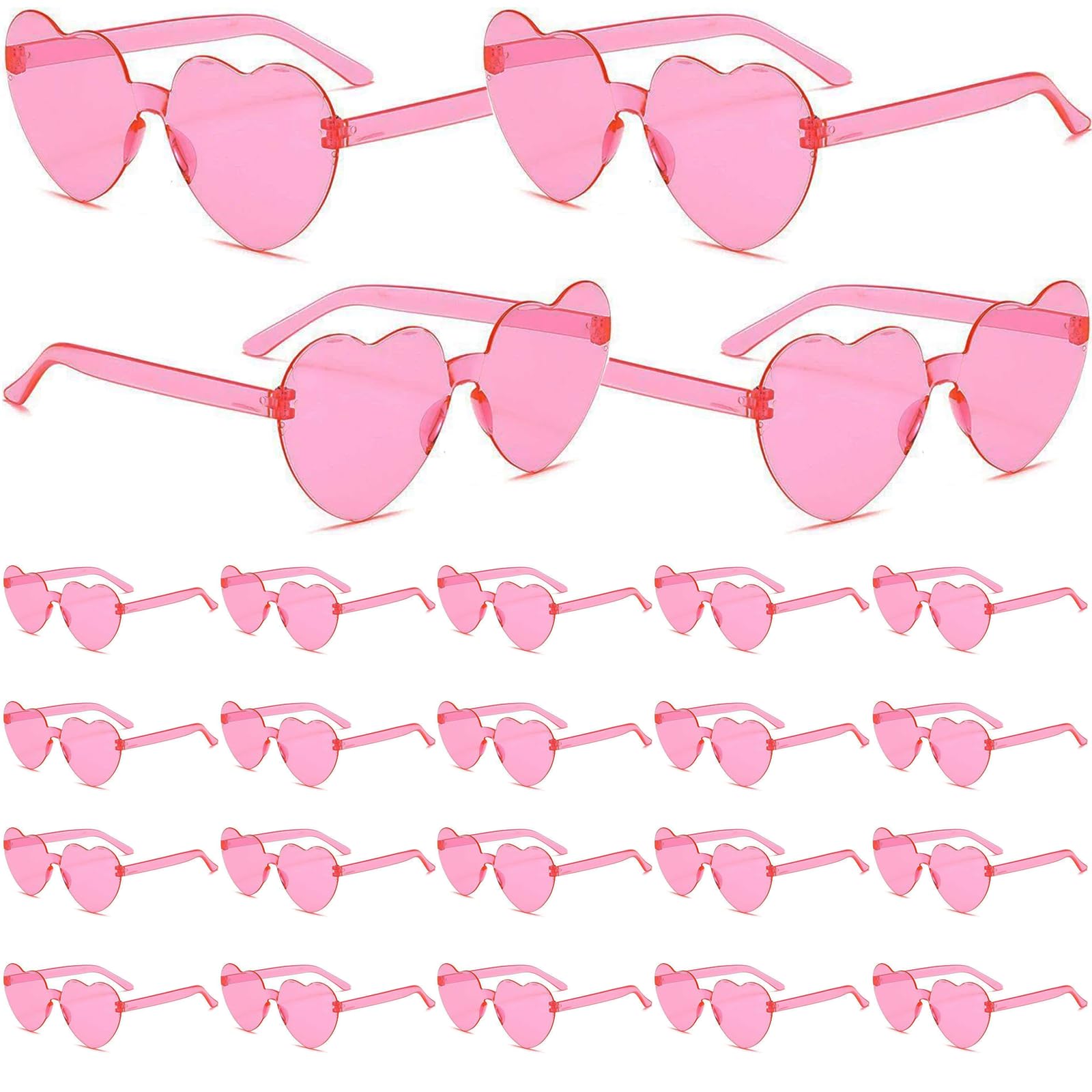 FSLLZCJY Heart Glasses 24 PCS Heart Sunglasses Bulk Rimless Cute Fun Sunglasses for Valentine Bachelorette Birthday Photo