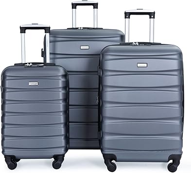 review Yone jx je Expandable 3 Piece Luggage Sets ABS Lightweight Suitcase with Two Hooks, Spinner Wheels, TSA Lock, 20in/24in/28in (Gray)