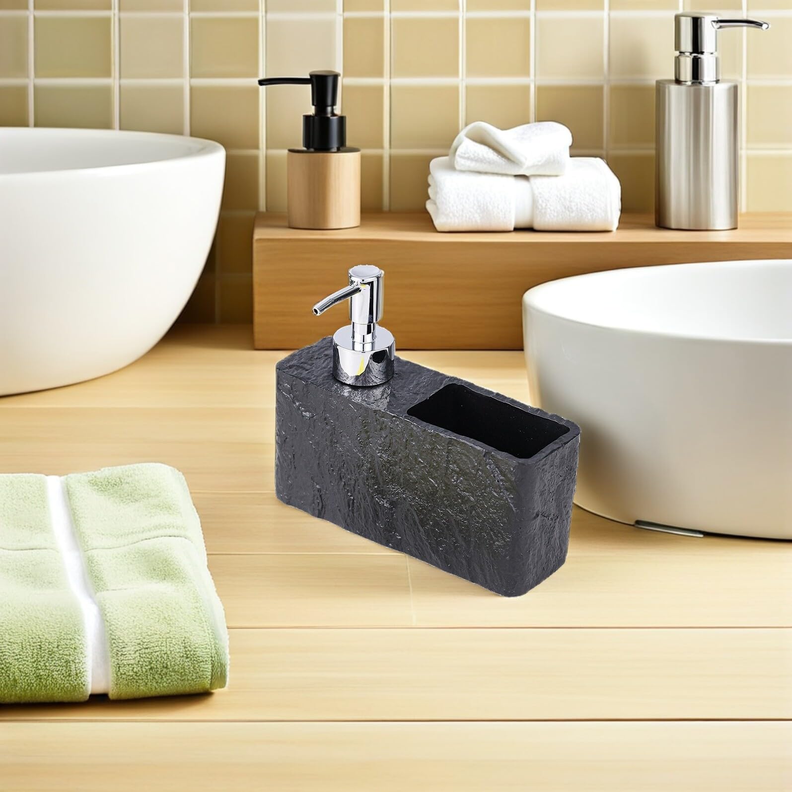 ABOOFAN Dispenser di Sapone per Cucina in Resina con Porta Spugna per Piatti Erogatore Liquido per Lavello da Cucina Organizzatore per Detersivo per Piatti