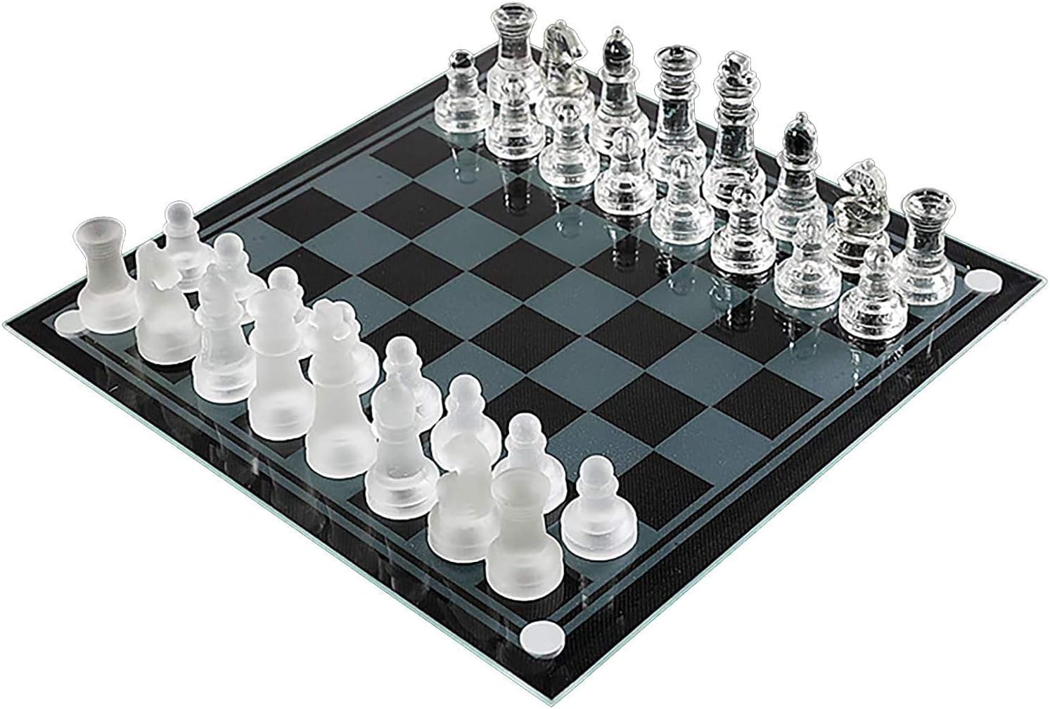 Glass Chess Set, Glass Chess Board, Glass Chess Sets for Adults, Modern Chess Set - 8 Inch - Glass Chess Pieces, Crystal Chess Set, Clear Chess Set, Frosted Chess Set, Glass Board Games