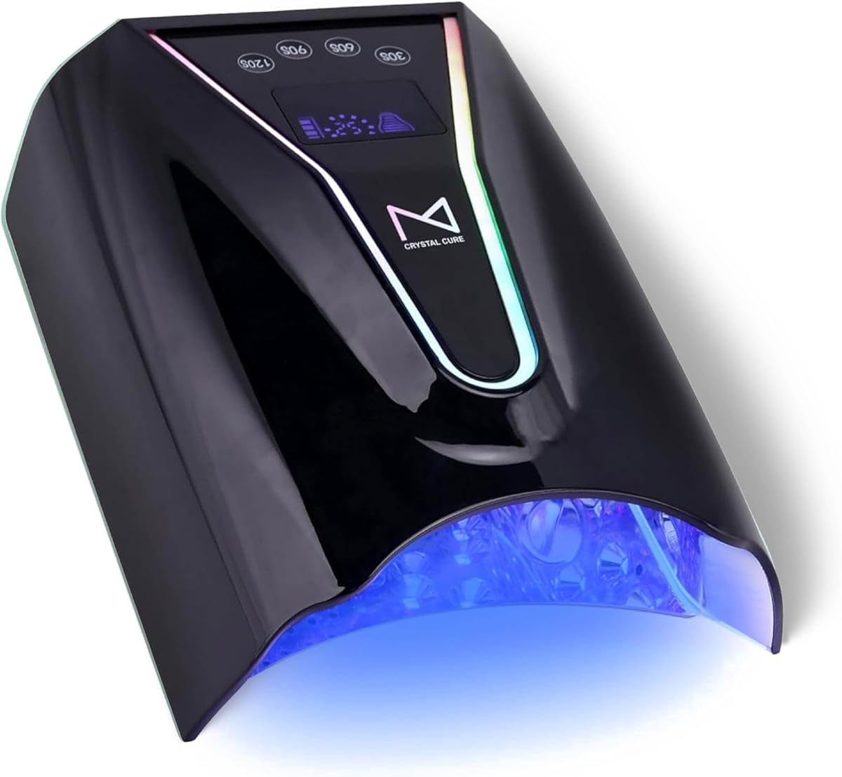Crystal Cure 128W UV Nail Lamp, 45 LEDs, Cordless | Black | 365nm+405nm LEDs, Auto Sensor, Rechargeable | For Gel Nails, Manicures & Pedicures
