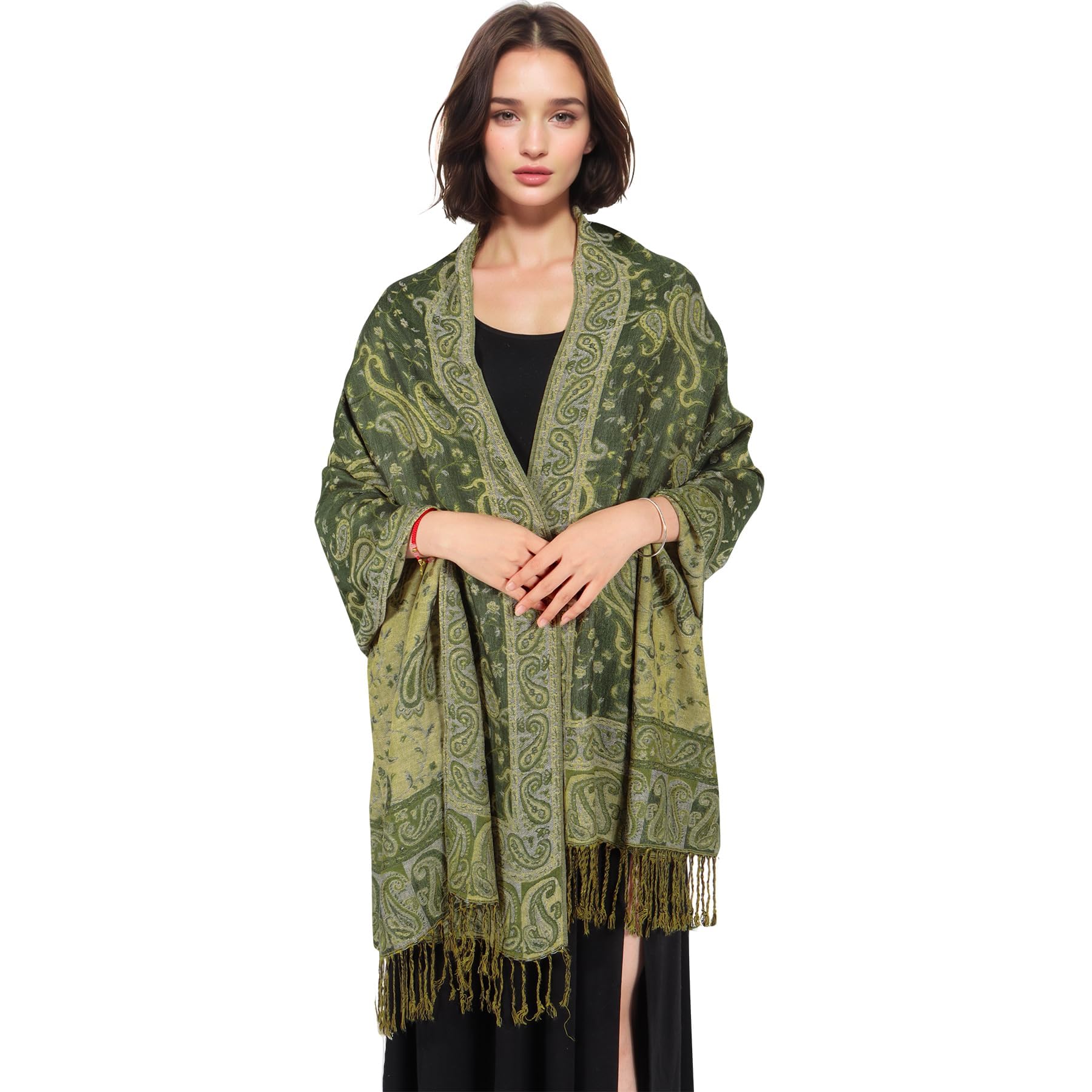 Lamca Sciarpa pashmina da donna, morbida e setosa, reversibile, motivo cachemire, scialle da donna, Beige-07, Etichettalia unica