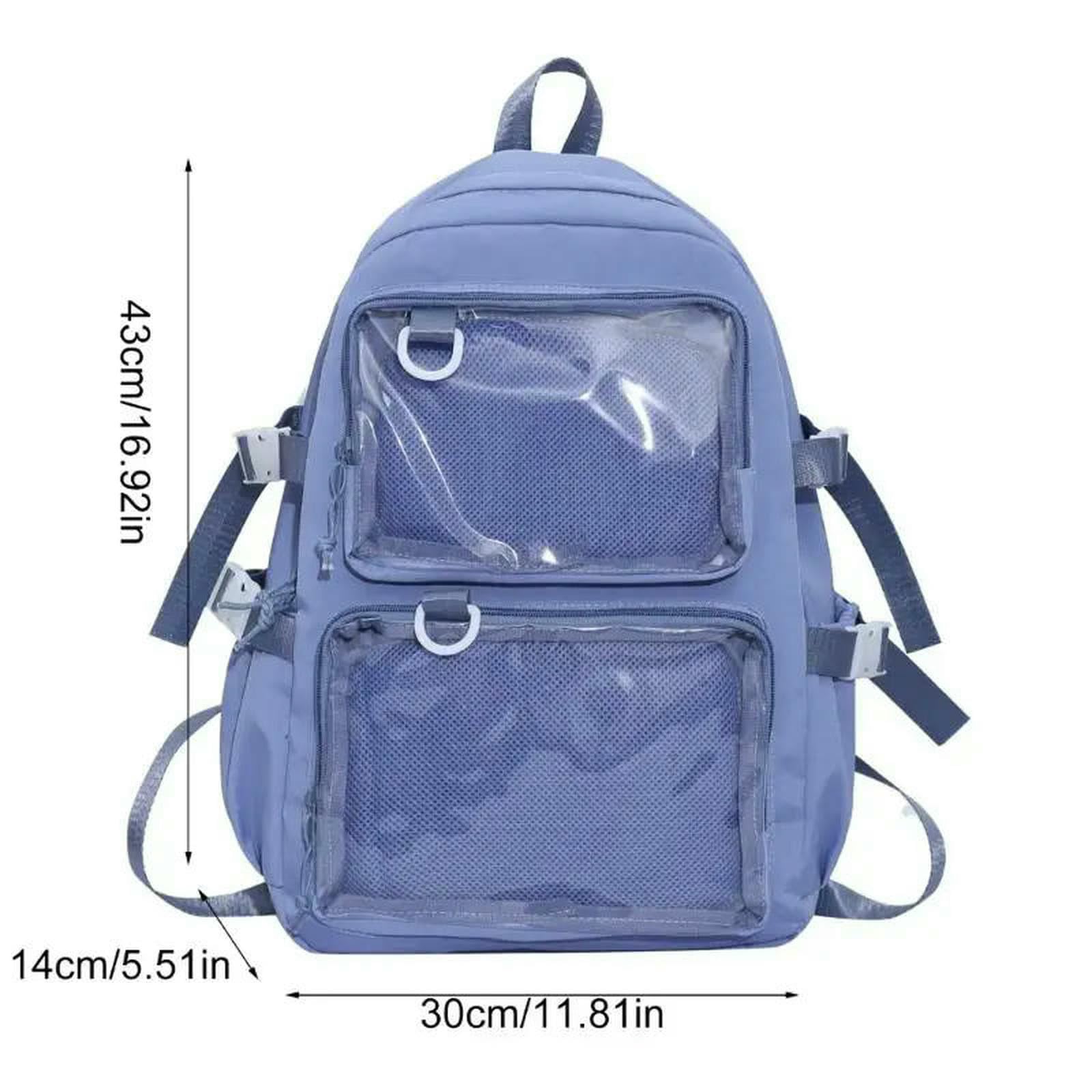 Zaino Studente Universitario Grande capacità Nylon Zaino Trasparente Tasca Borsa Scuola Distintivi