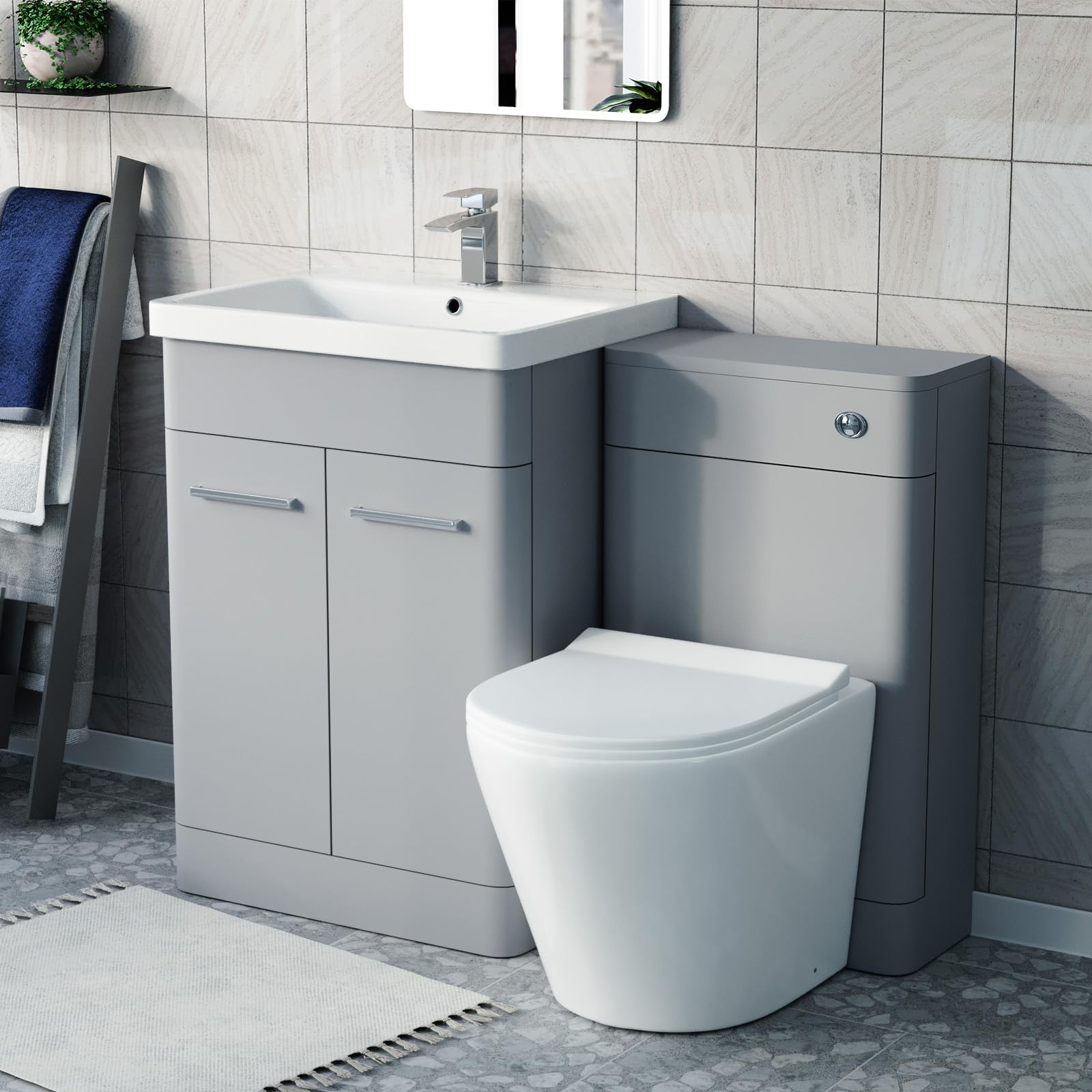 Nes Home Grey Afern Matte 600Mm Freestanding Basin Vanity Wc Unit & Toilet