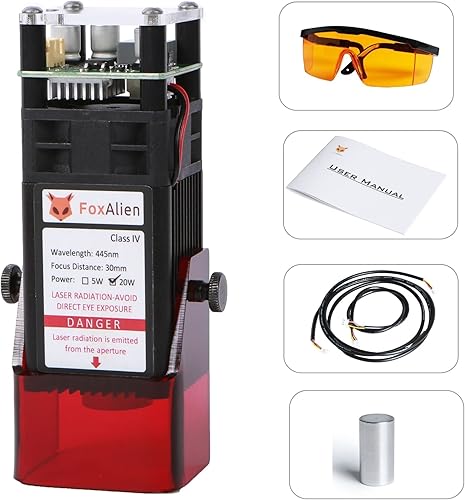 Miniatura 1 de FoxAlien Módulo grabador de enfoque fijo de 20 W Clase 4 450nm PWM TTL para FoxAlien Masuter 4040, Masuter Pro, 4040-XE, WM-3020 Máquina de grabado