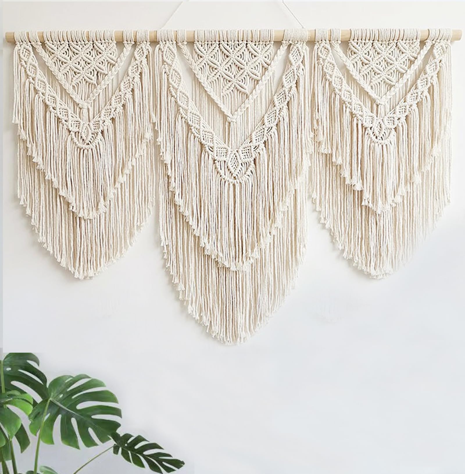 Achart Tapiz de macramé para colgar en la pared, decoración de pared bohemio, arte de pared grande, tapiz de macramé, decoración bohemia para dormitorio (beige-H)