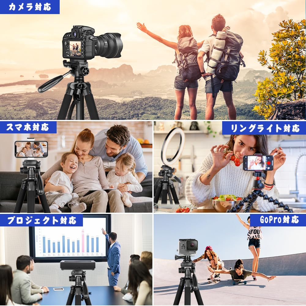 Amazon | Aureday 190cm 三脚 ビデオ三脚 カメラ三脚 スマホ三脚