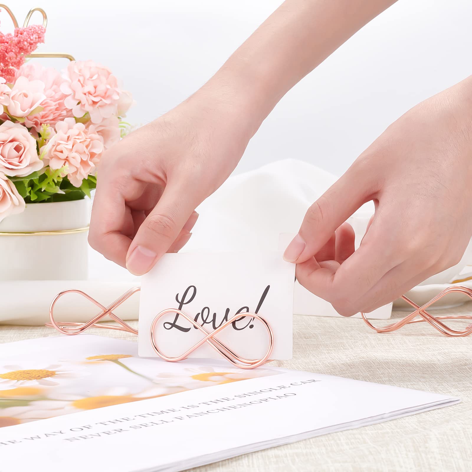 10 Portacarta A Forma Di Infinito Dorato - Segnaposto Per Tavoli, Matrimoni E Feste