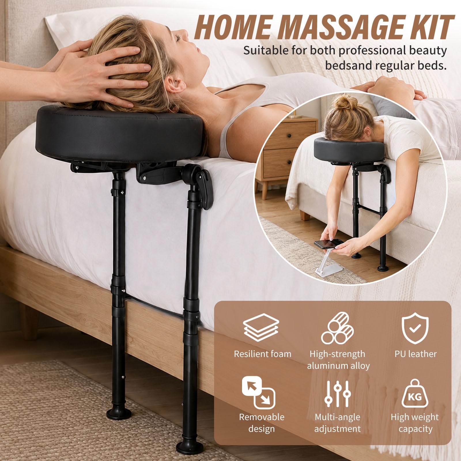Poggiatesta massaggiante per letto, regolabile in altezza, poggiatesta ergonomico e cuscino con fessura per il viso, compatibile con lettino da massaggio di spessore 14-45 cm, tavolo da massaggio