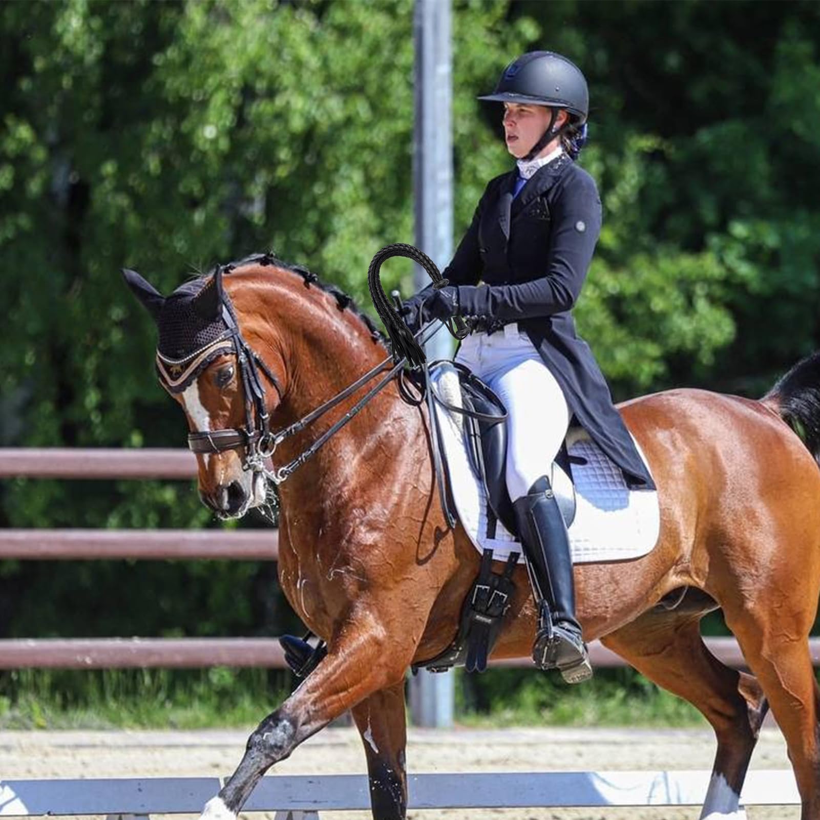 Frusta Per Cavalli AMIJOUX 33.5 Pollici In Ecopelle Nera - Per Allenamento E Equitazione - Foto 2