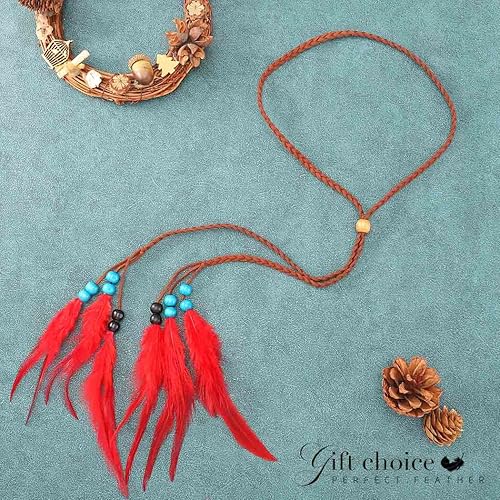 Miniatura 2 de GORTIN Diadema de plumas bohemias, diadema de plumas indias rojas, diadema gitana, diadema hippie, festival, fiesta, disfraz, diadema, festival,