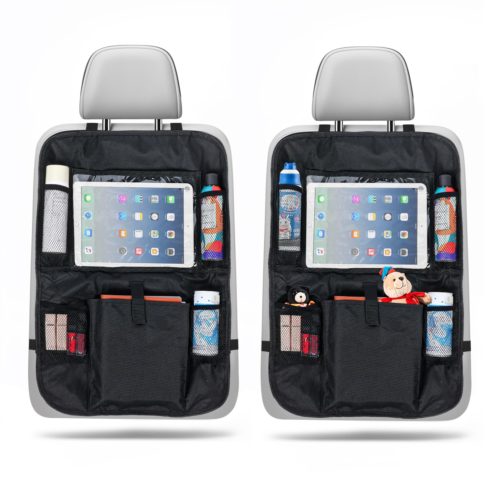 Organizador de asiento de coche de 2 piezas, organizador de coche, protector de asiento de coche, de nailon, resistente al agua y a los golpes, con gran espacio de almacenamiento, adecuado para