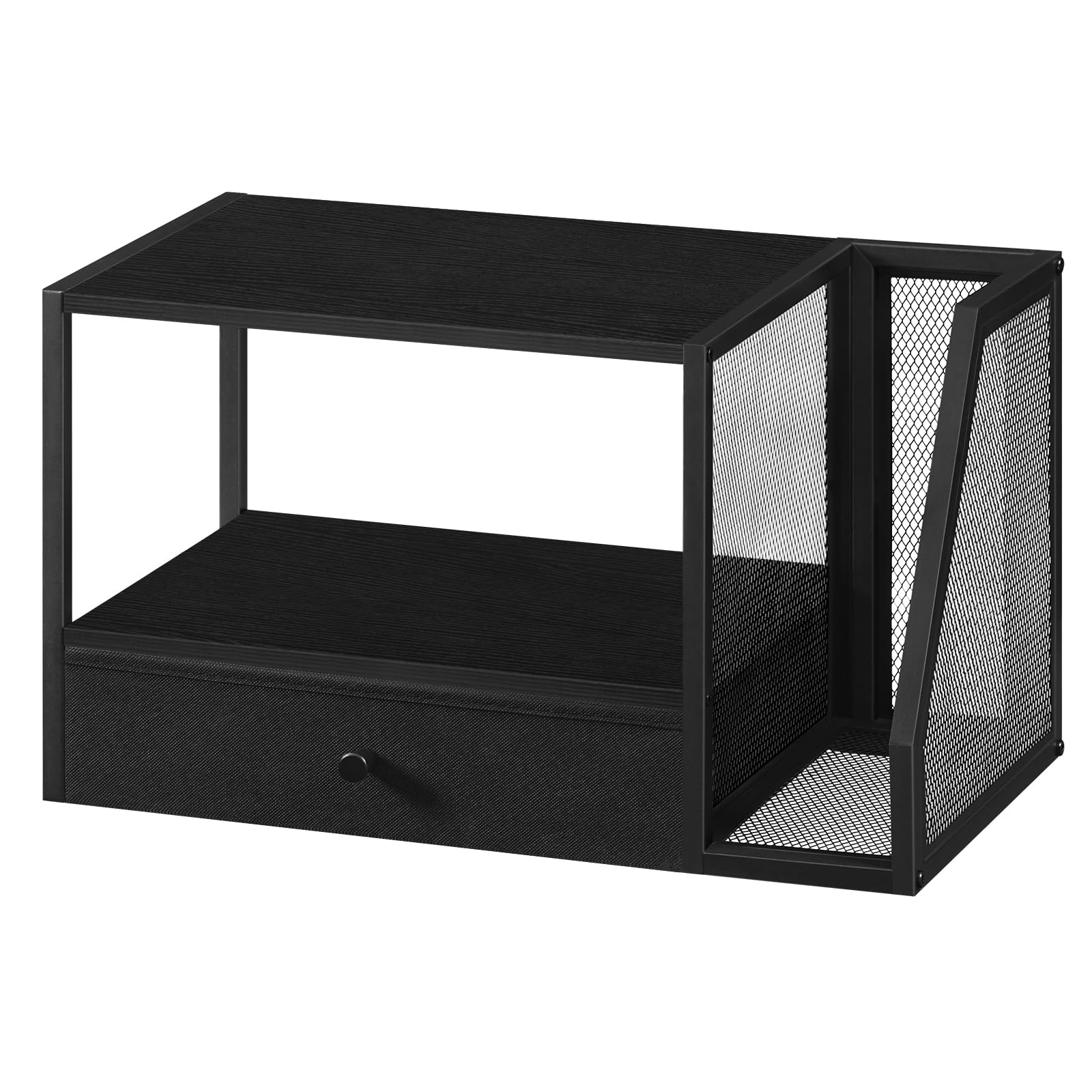 MAHANCRIS Home Printer Stand for Desk, Desktop Printer Table with Storage Drawer and Side Book Stand, 2-Tier Printer Shelf, Desk Organizer for Home