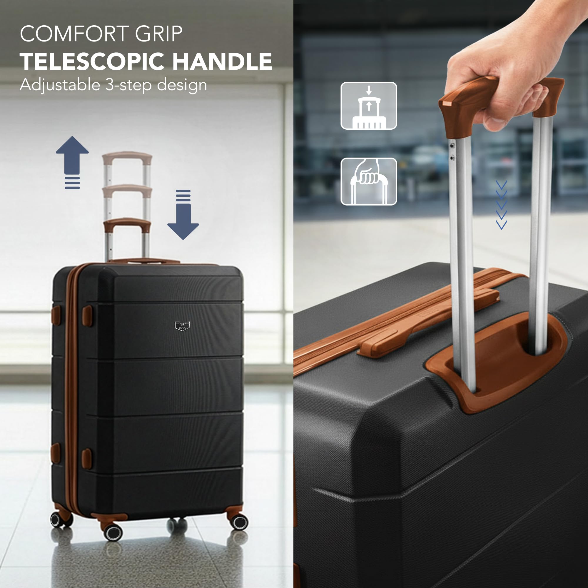 LUGG - Jetset 40cm Suitcase - 40x30x20cm- Ryanair Compatible - Underseat Size - Hard Shell ABS - Spinner & Removable Wheels - Lightweight Travel Luggage- Cream/Brown — view 286