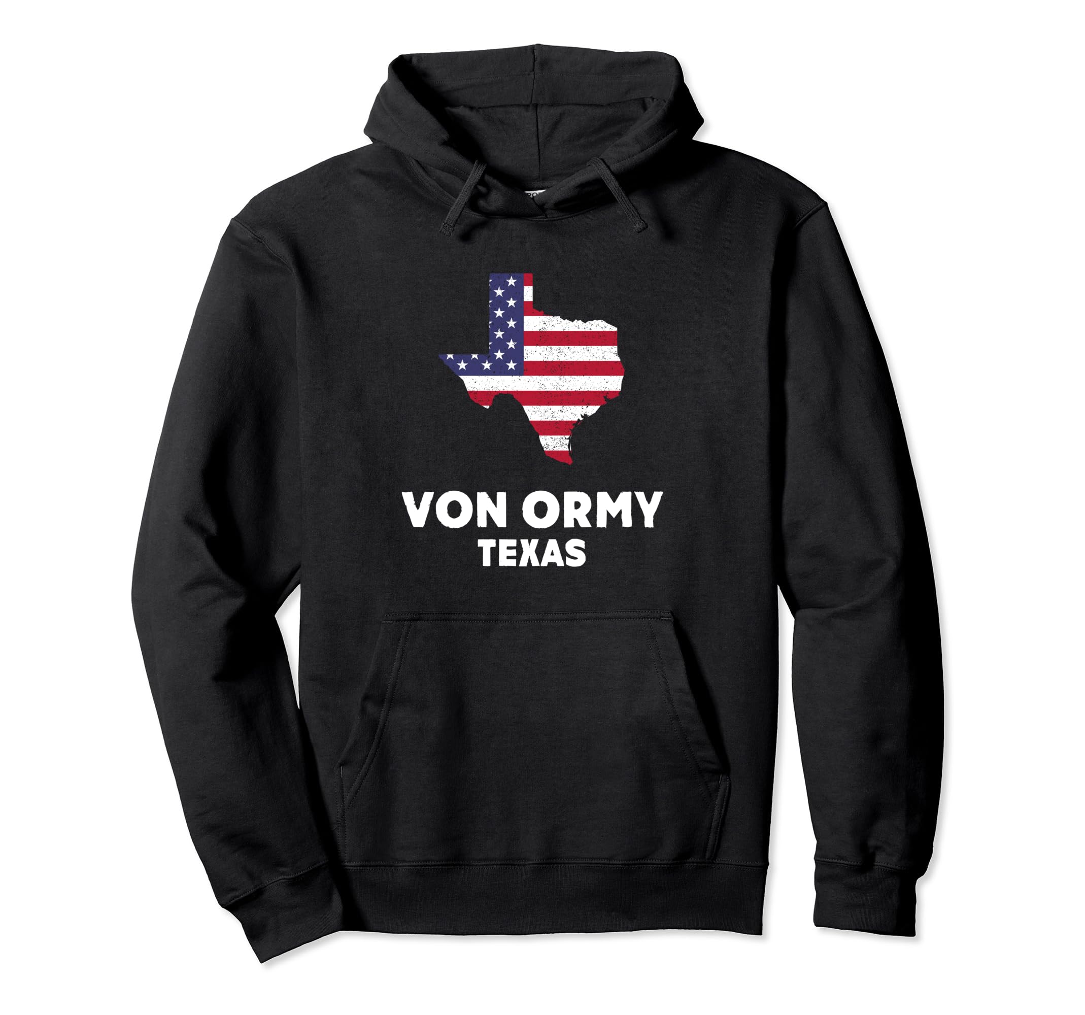 Distressed Patriotic USA Flag Von Ormy, Texas Pullover Hoodie
