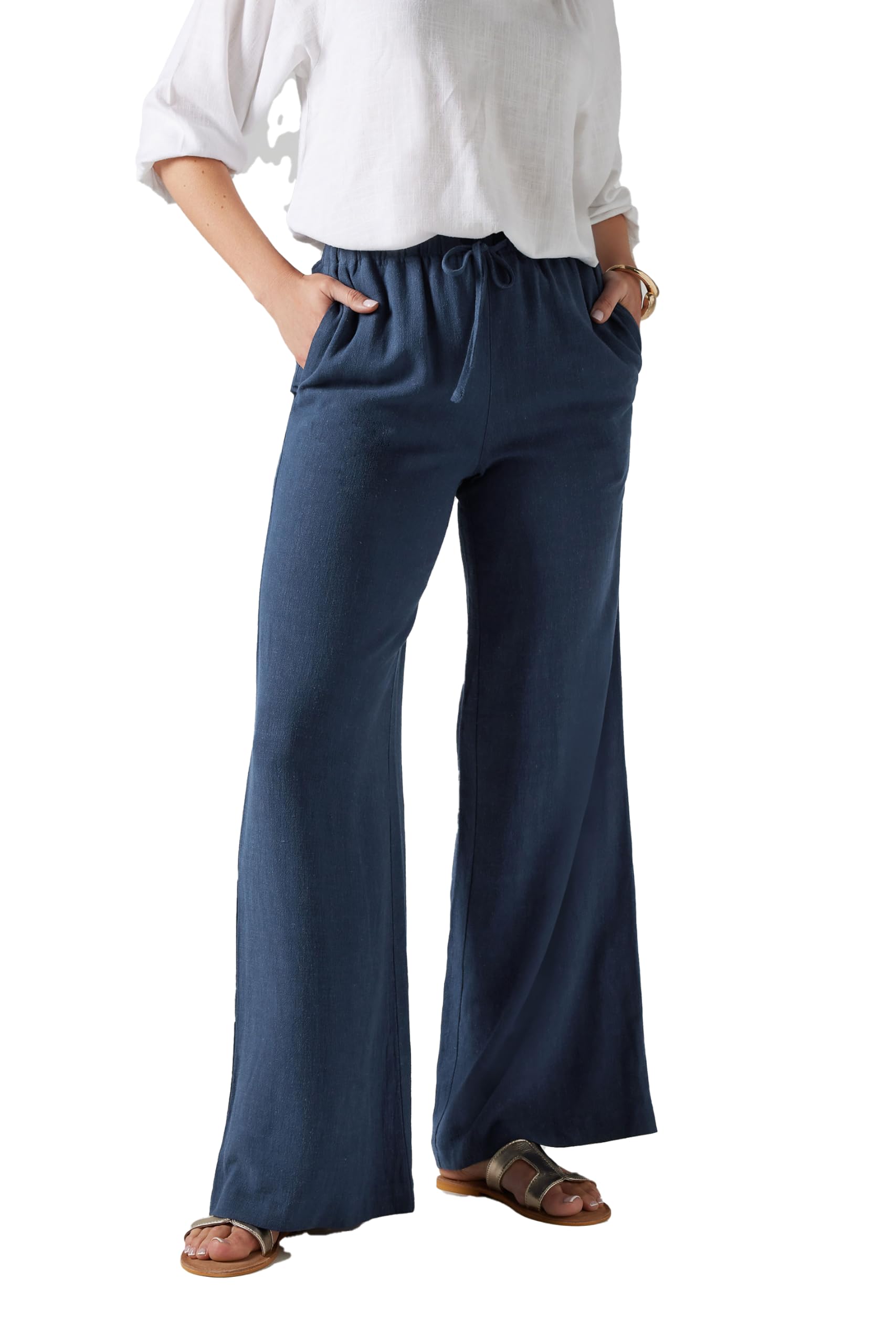 Long Tall Sally - LTS Tall Blue Linen Tie Waist Trousers - Women's
