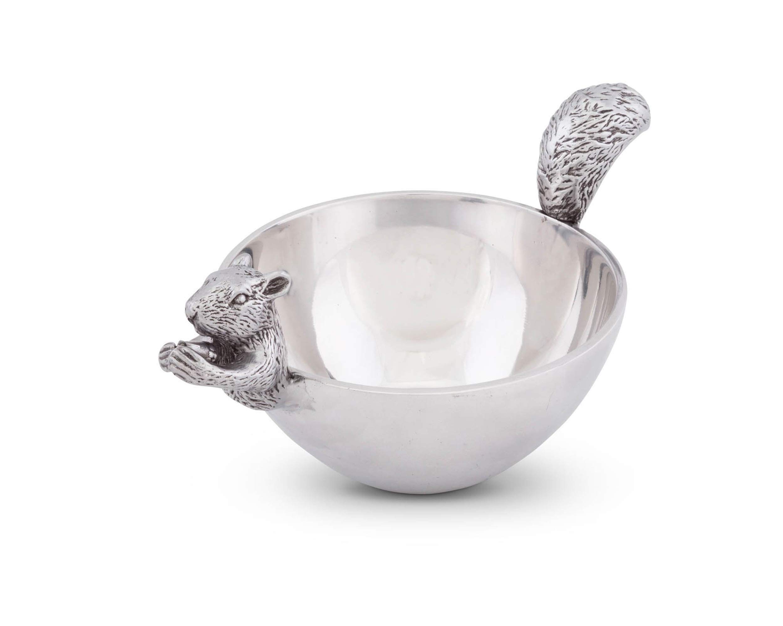 Arthur Court Designs Aluminium-Schüssel mit Eichhörnchenkopf und Schwanzmutter 22,9 cm Durchmesser