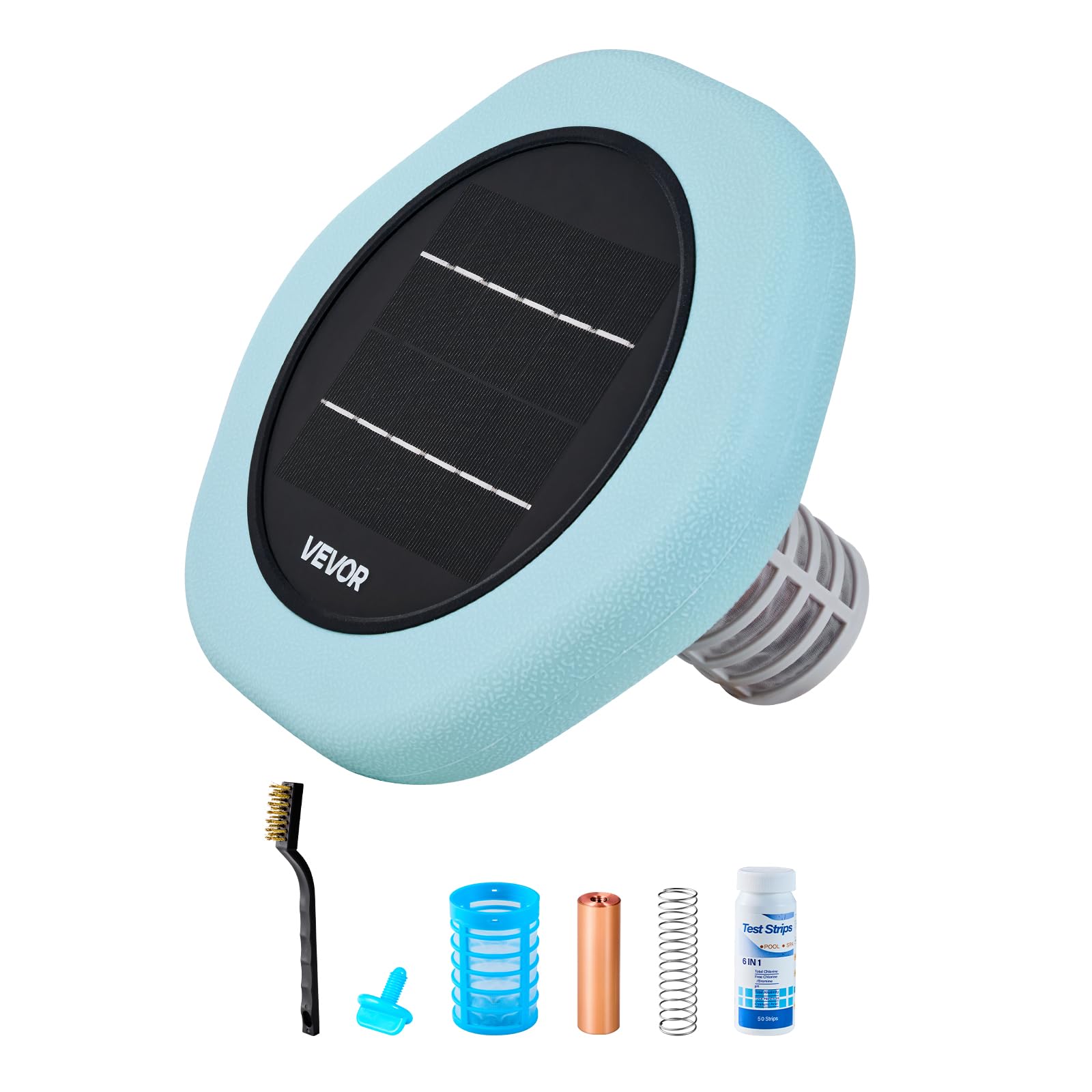 VEVOR Solar Pool Ionizer, Hexagon Copper Pool Ionizer Up to 45000 Gal, Floating Automatic Water Cleaner and Purifier, Chlorine Free Water, with Copper Anode, Spring, Brush and Filter for Pools & Spas - 1