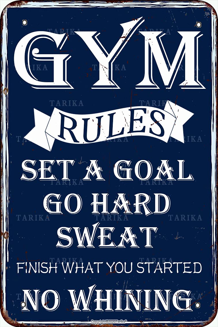 Gym Rules Set A Goal Go Hard Sweat Finish What You Started No Whining Retro Look Metal 8X12 Inch Decoration Crafts Sign for Home Gym Farm Garden Garage Inspirational Quotes Wall Decor