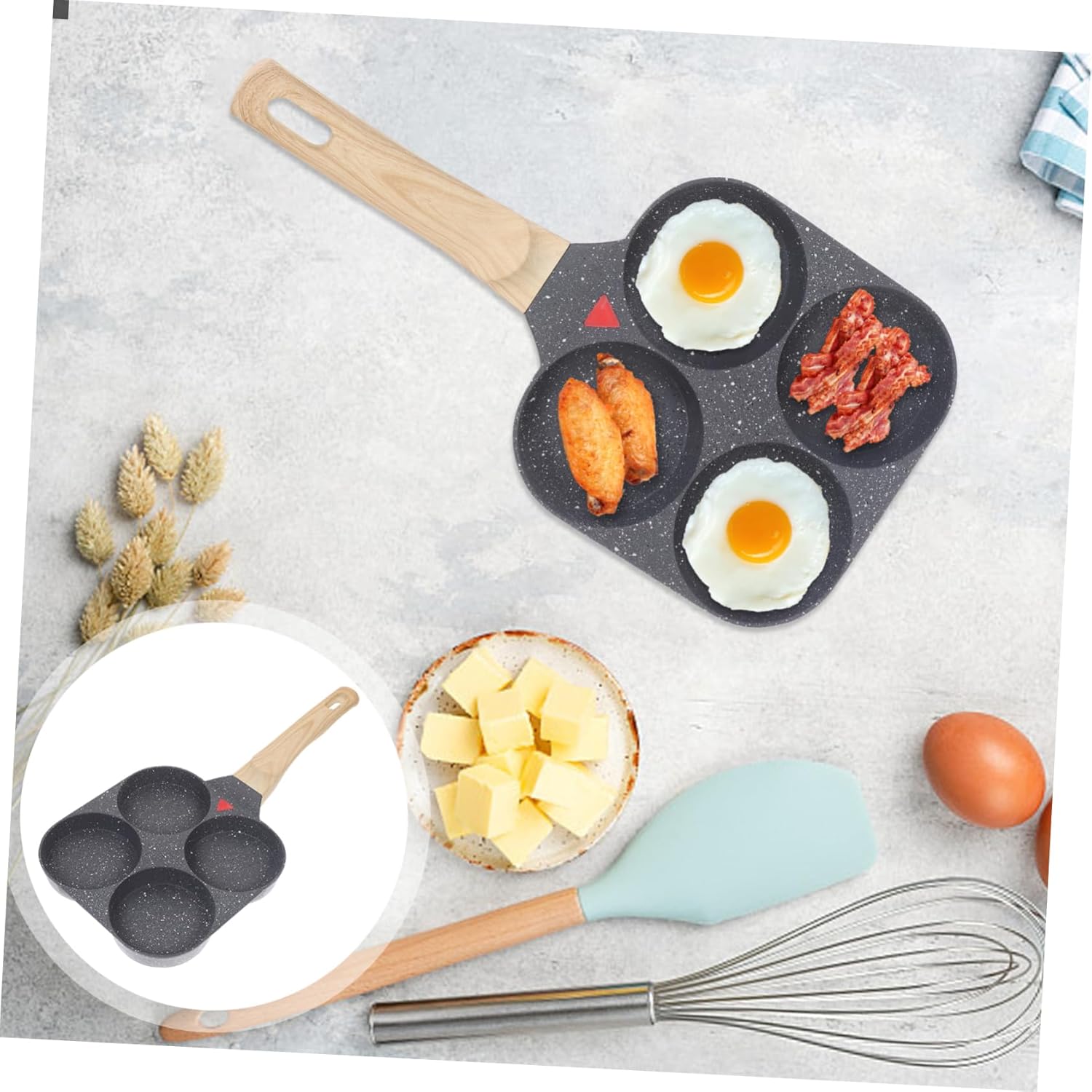 4holes Nonstick Omelette Pan Mini Fried Egg Cooker for Breakfast and Heat Resistant for Home and Restaurant Use Cooking Gadget