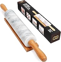 KAFOOR 16.7 Inch Marble Rolling Pin with Wooden Handles & Cradle - Ideal for Pizza Dough, Tortillas, Pasta, Cookies & Pie Crust