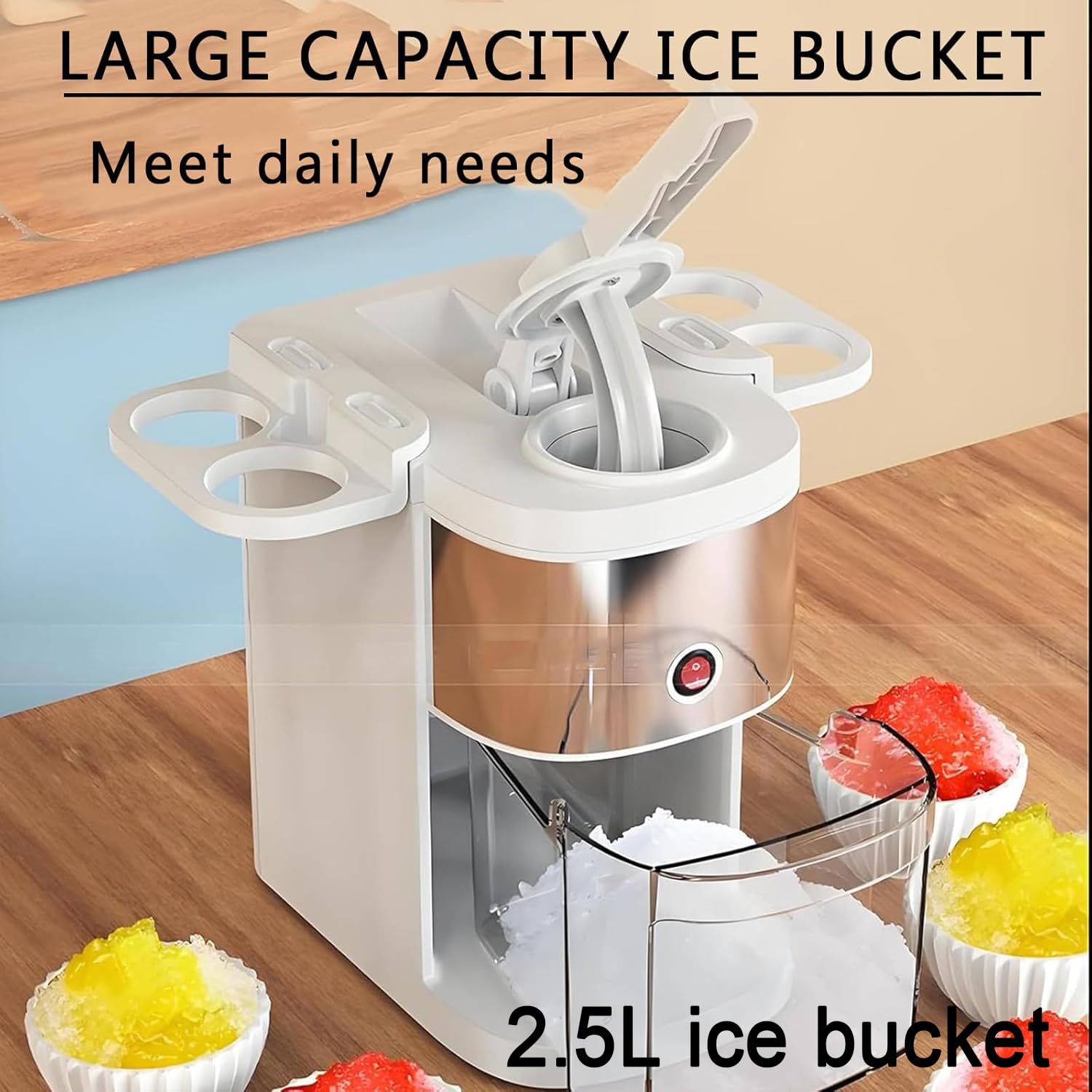 Professioneller Eiszerkleinerer, 200-W-Slush-Maschine, Mit 2,5-l-Eiskübel, Edelstahl-Doppelklingen, Schnelle Eiszerkleinerung, Hohe Leistung 80 Kg/h, 7 cm Einfüllöffnung, Für Slushies