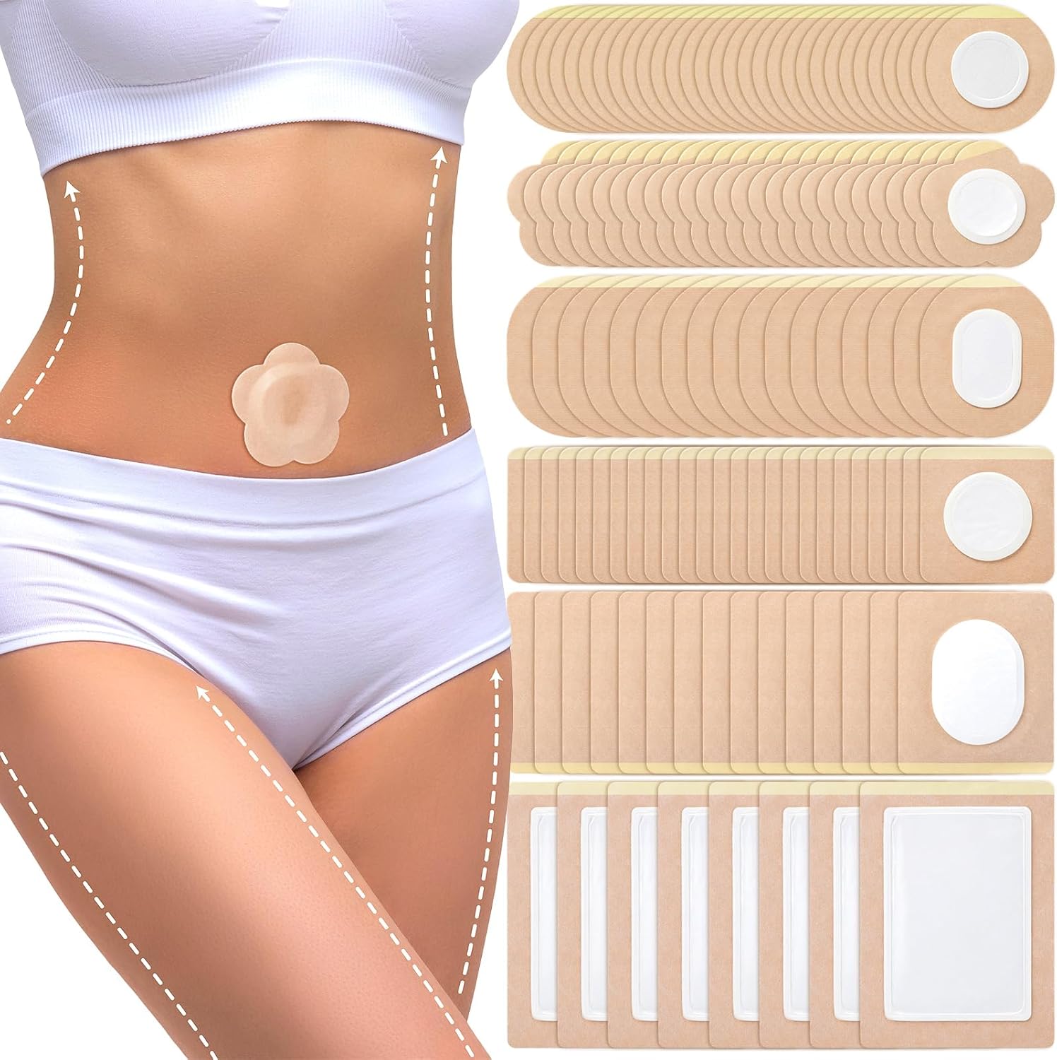 120 Pcs Disposable Castor Oil Patches Castor Oil Pack Wrap Self-Adhesive Patch Organic Cotton Pads for Belly Stomach Waist Neck Knee Button Various Styles Suitable for People of All Ages