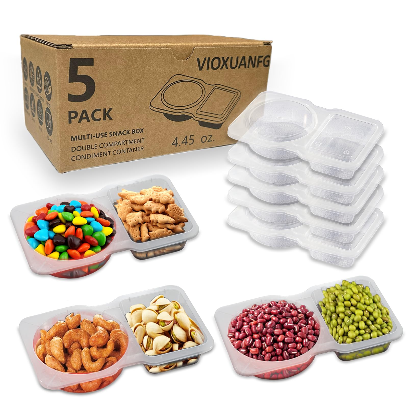 VIOXUANFG 5 Set Reusable Snack Containers with Lids, BPA-Free Leakproof Portion Control Containers for Adults & Kids, Divided Mini Food Storage for