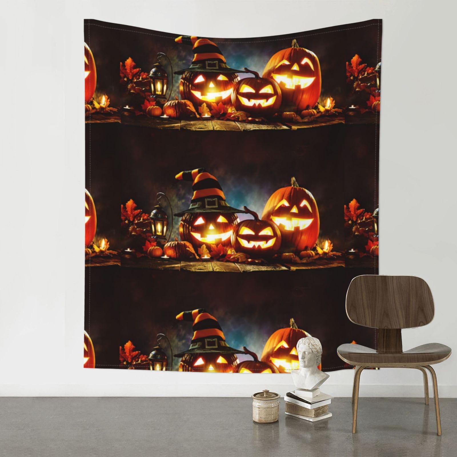 YYHWHJDE Candle Lit Halloween Pumpkins Prints 60x51in Wall Tapestry – Boho Decor Throw Blanket for Bedroom, Dorm, Beach Cover, Picnic & More
