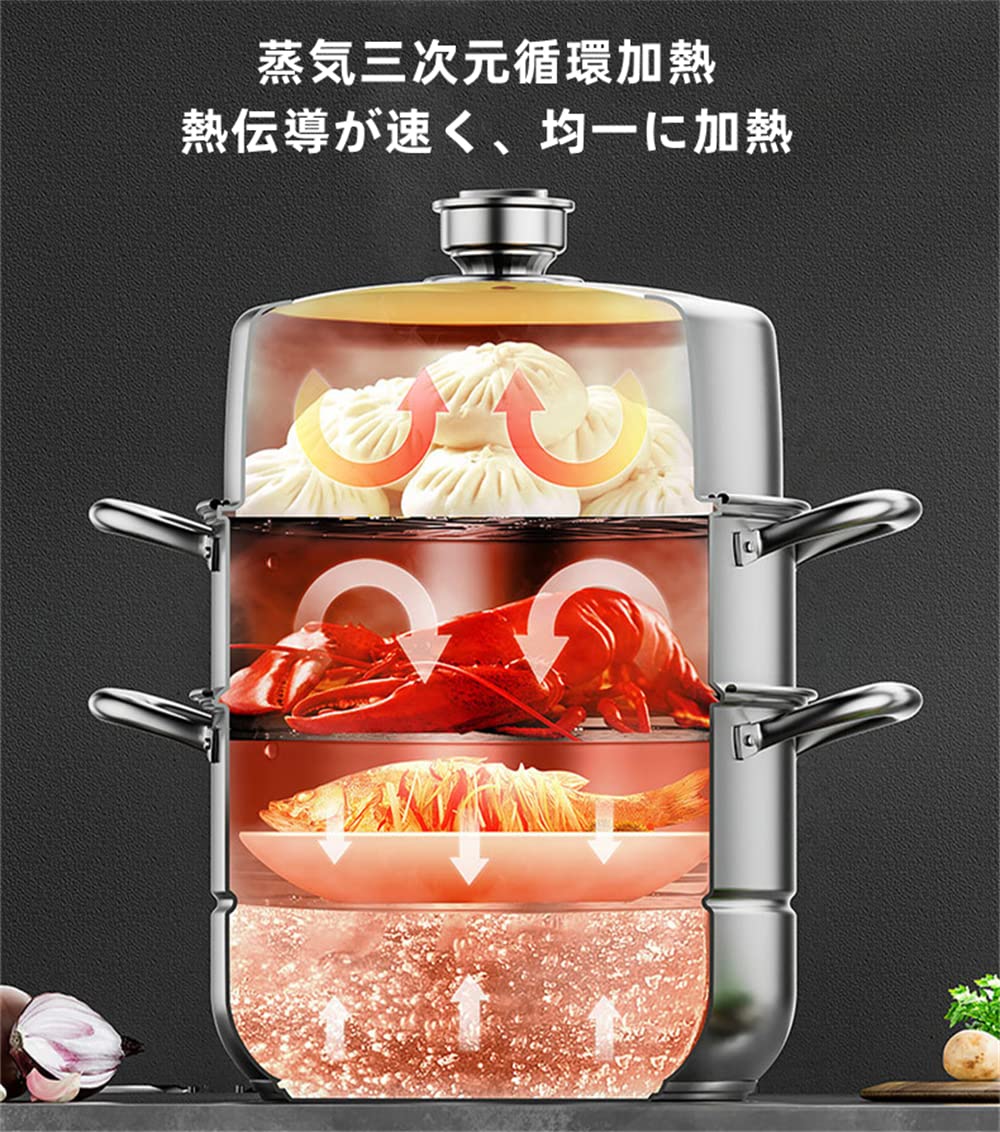 Amazon | 蒸し鍋 SUS304ステンレス製 蒸しもの鍋 タイマー付き 蒸し器
