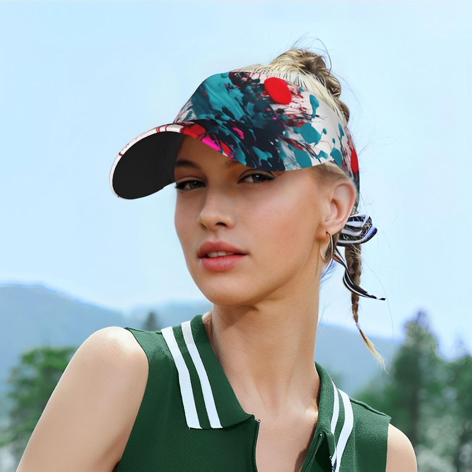 Abstract Paint Splashes Print Sports Sun Visor Men Women Lightweight Cooling Stretchy Visor Hat for Running, Tennis, Golf Black